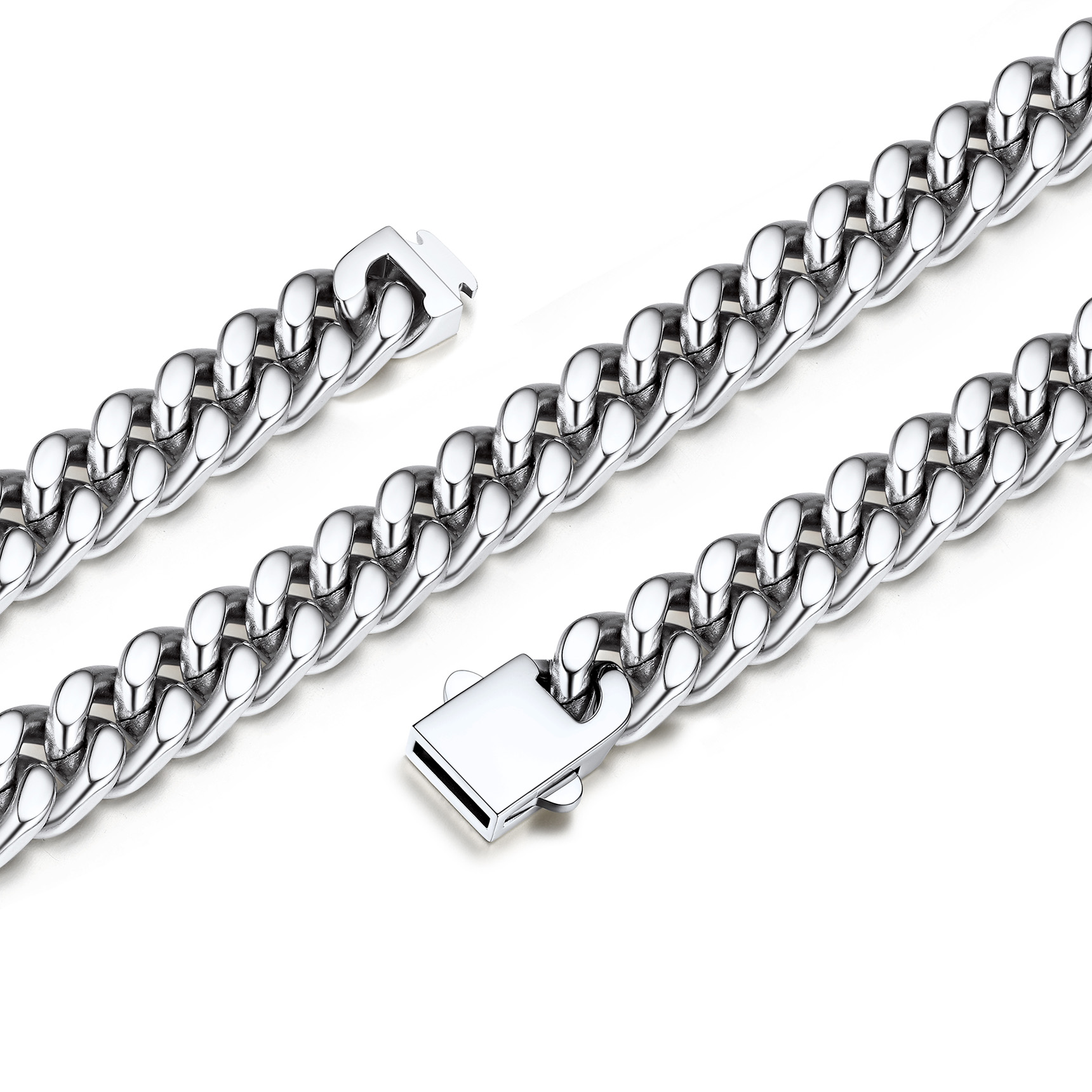12mm Miami Cuban Chain Necklace, Stainless Steel-02