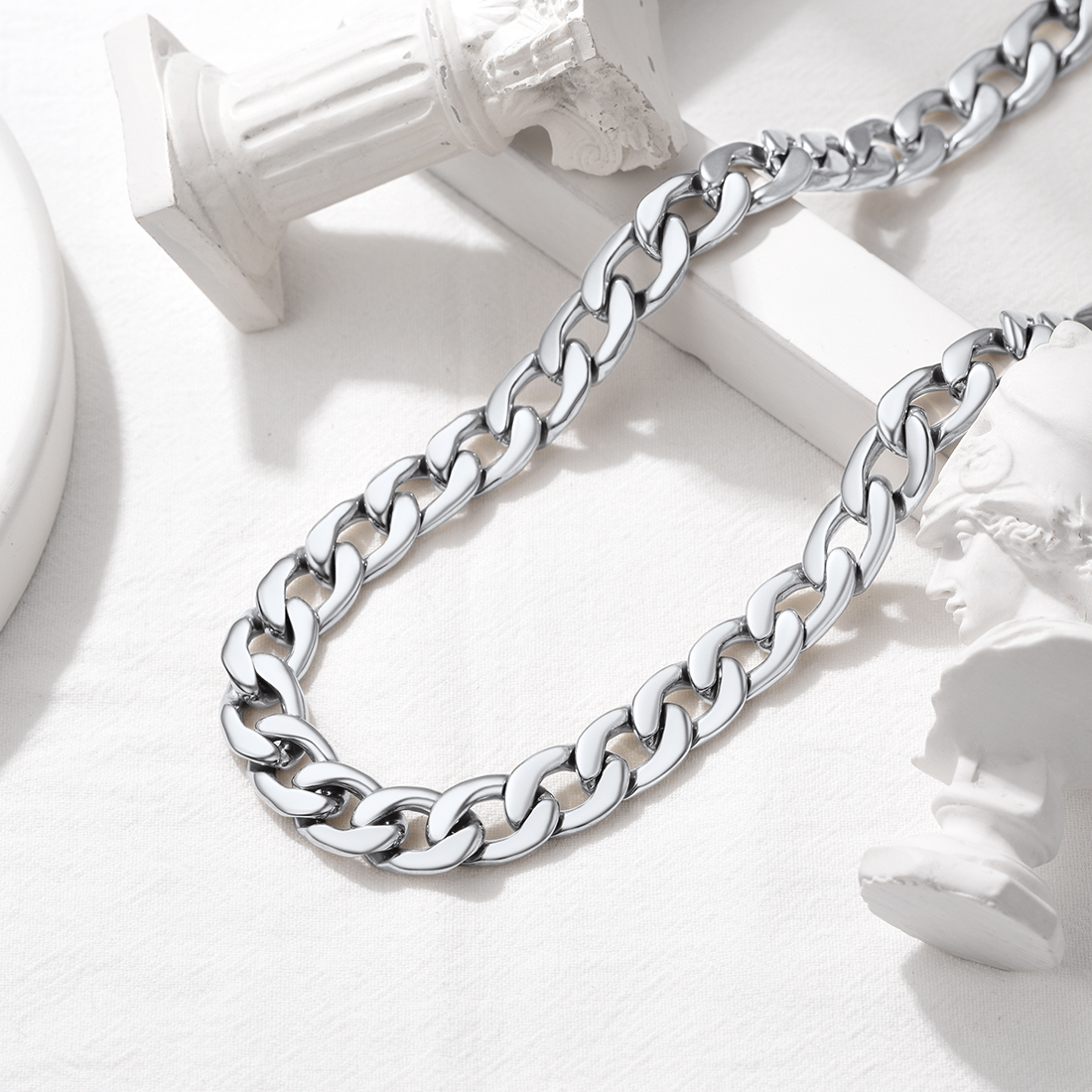 12mm Thick Cuban Chain Necklace, Stainless Steel-01