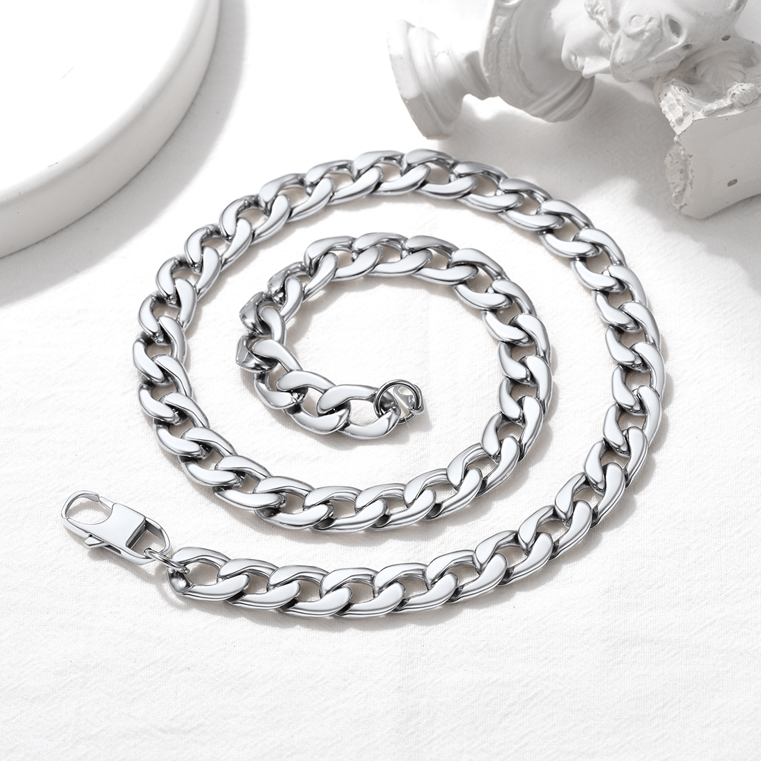 12mm Thick Cuban Chain Necklace, Stainless Steel-02