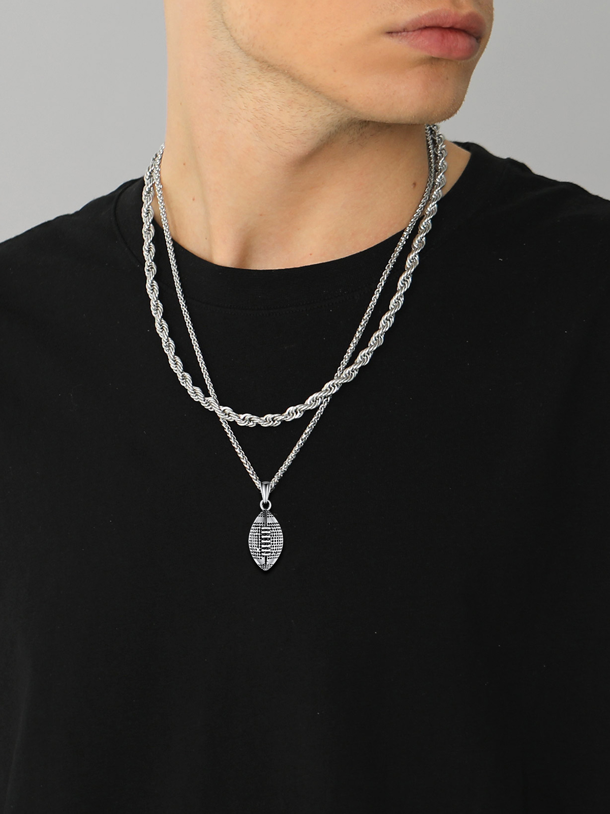 Rugby Pendant Sport Ball Necklace in Stainless
