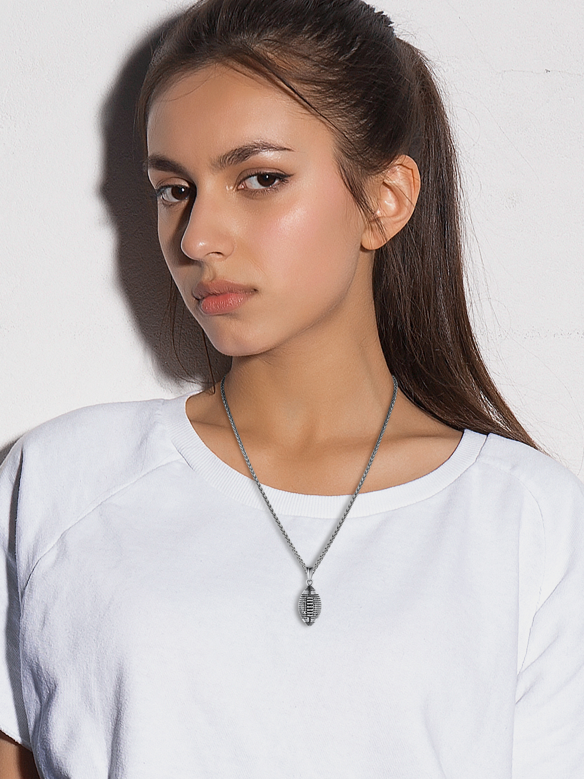 Rugby Pendant Sport Ball Necklace in Stainless
