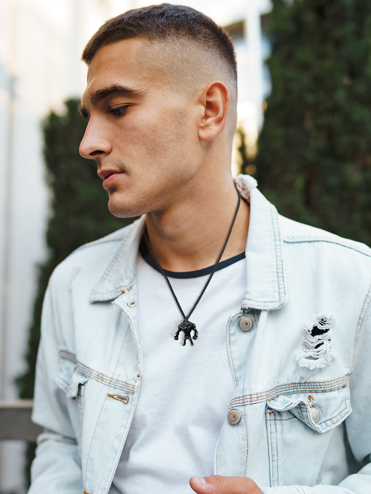 Muscle Shark Pendant Necklace in Black