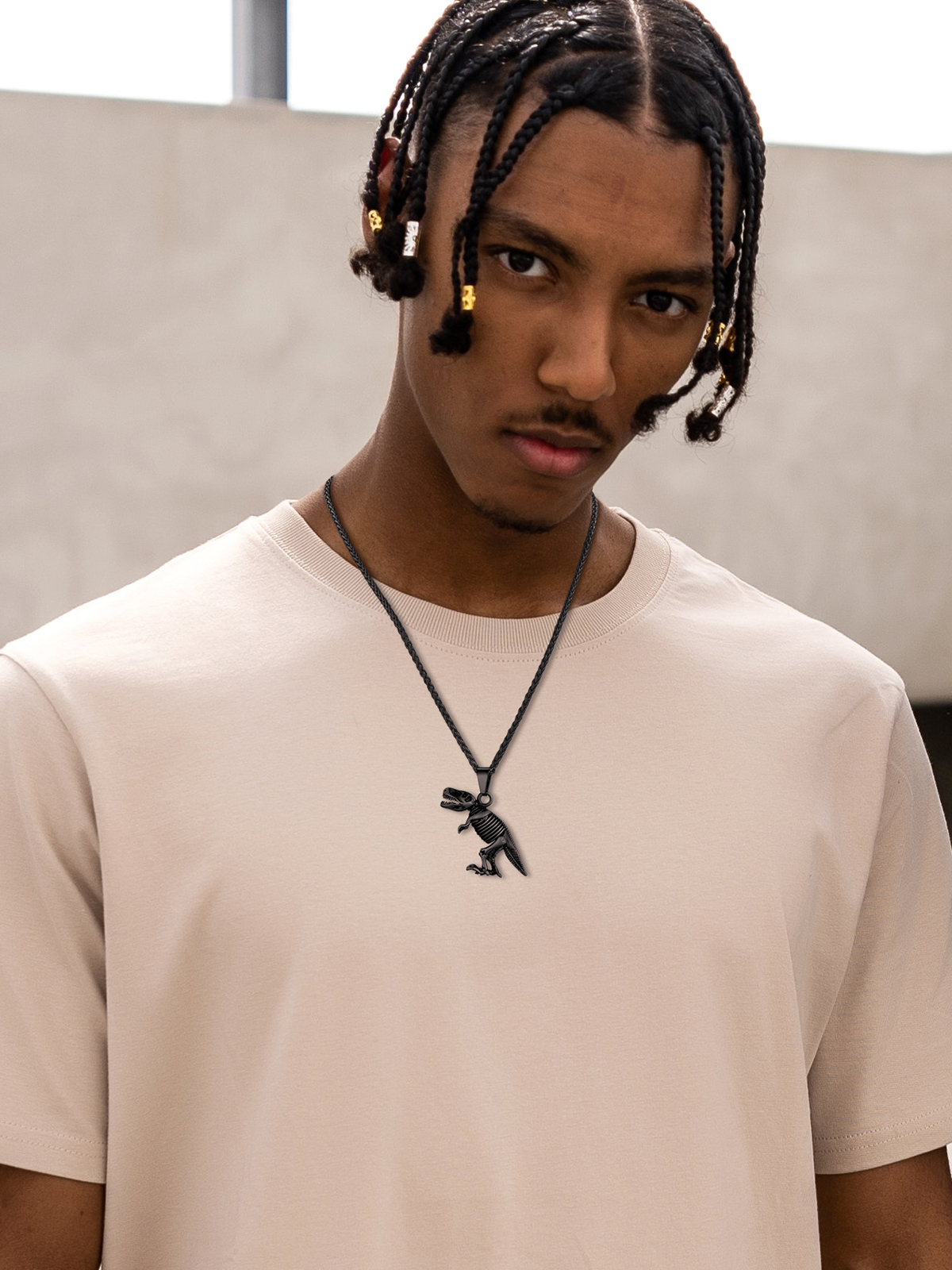 Dinosaur Pendant Animal Necklace in Black Plated