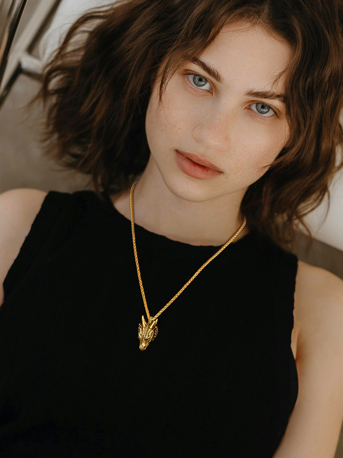 Dragon Head Pendant Animal Necklace in 18K Gold Plated