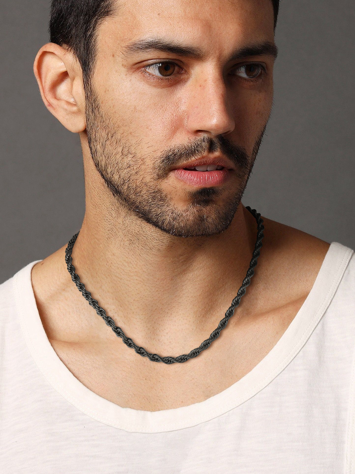 6mm Thick Twisted Rope Chain Necklace in Black Plated