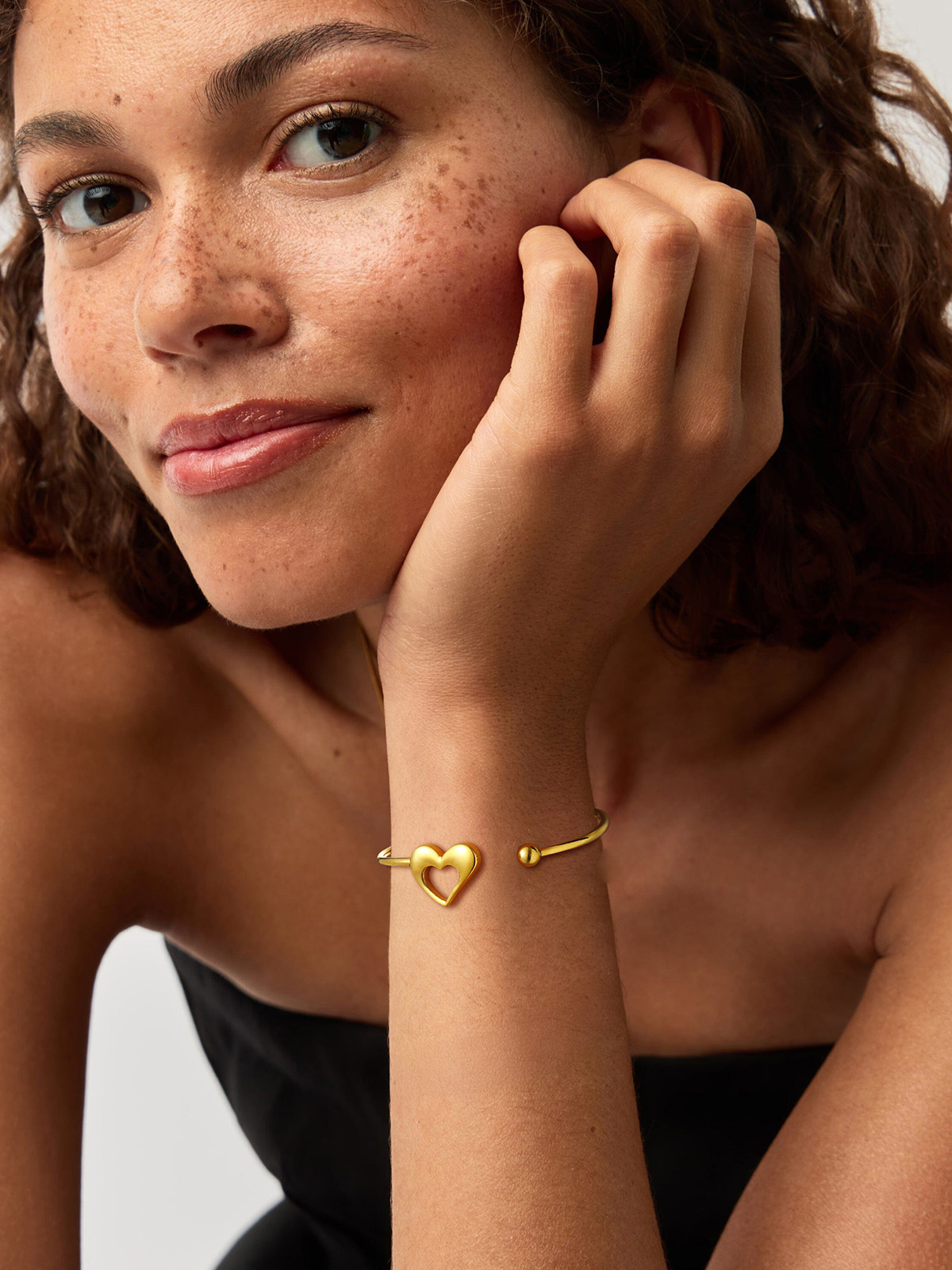 Open Adjustable Bangle Heart Cuff Bracelet in 18K Gold Plated