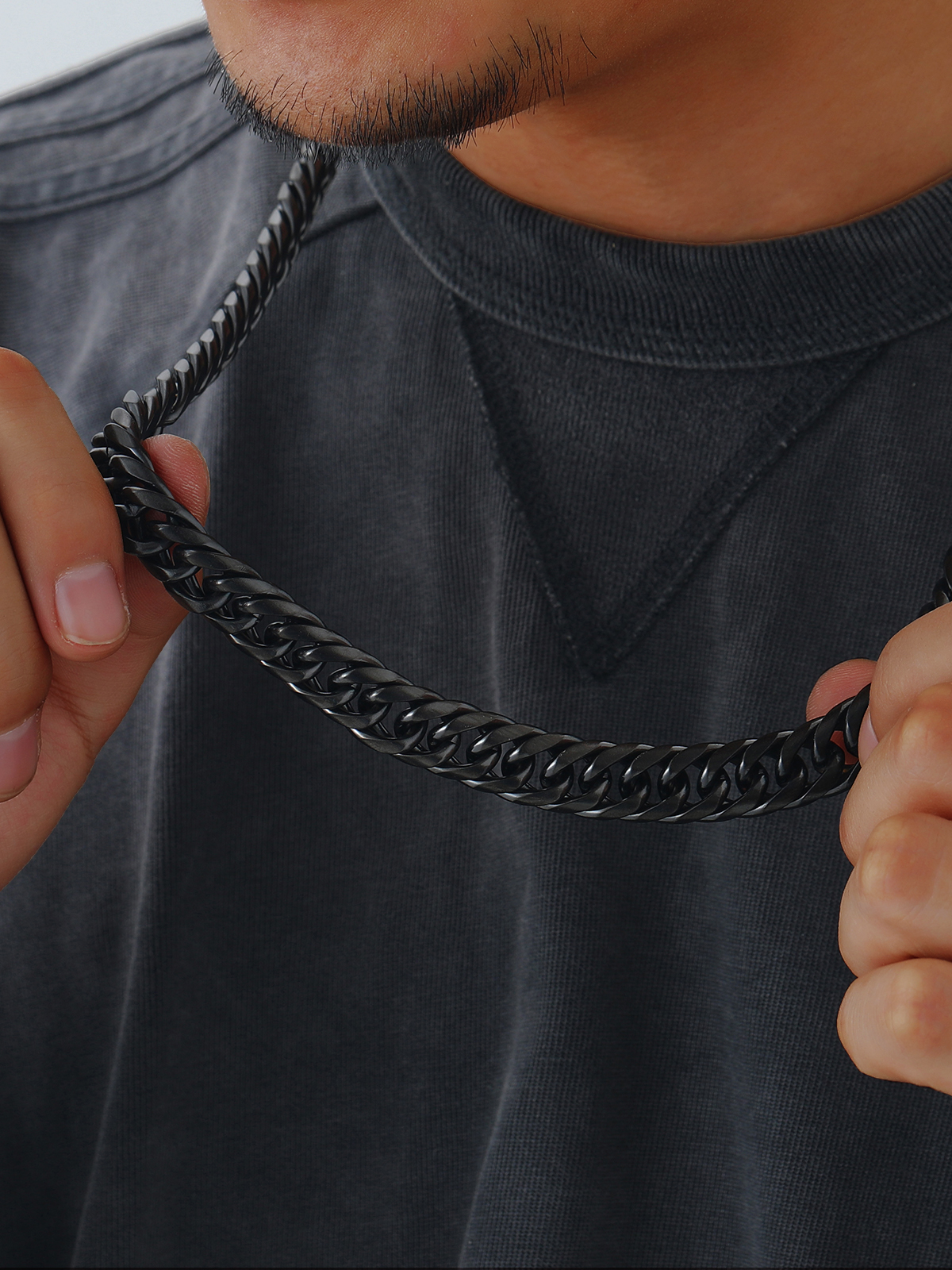 12mm Thick Chunky Franco Curb Link Chain Necklace in Black Plated