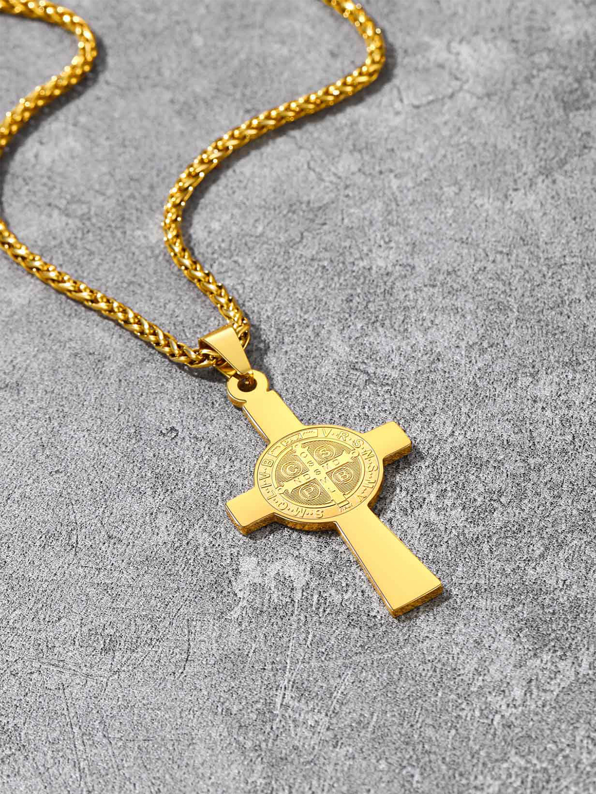 Saint Benedict Pendant Medal Cross Necklace in 18K Gold Plated