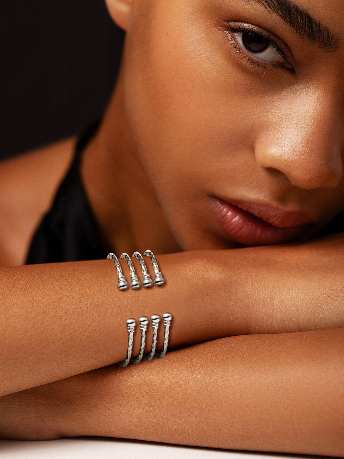 Open Adjustable Bangle Cuff Bracelet in Silver