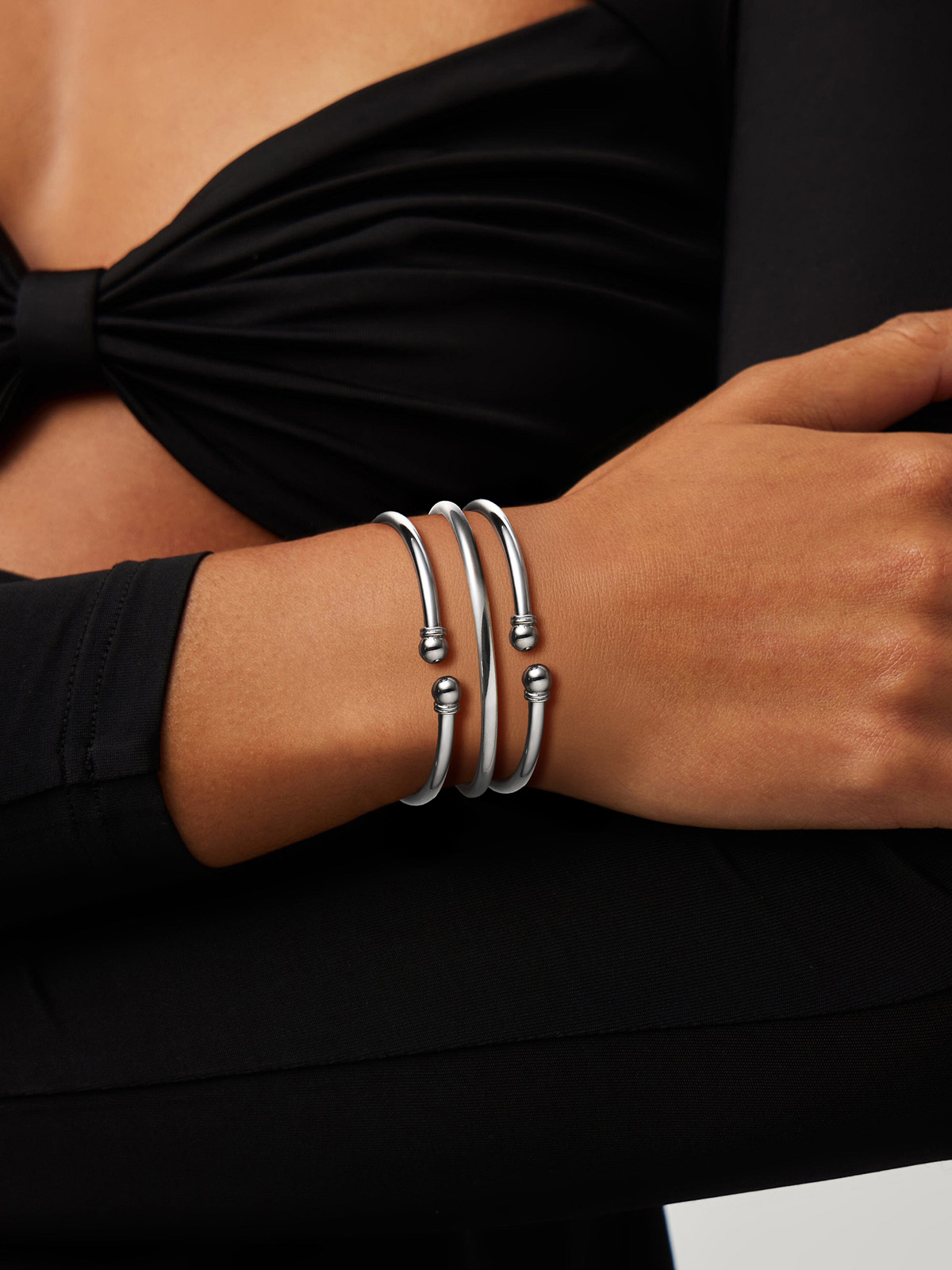 Open Adjustable Bangle Cuff Polished Bracelet in Platinum Plated