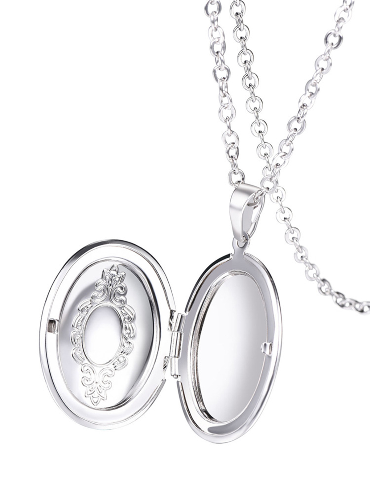 Photo Locket Pendant Oval Necklace in Platinum