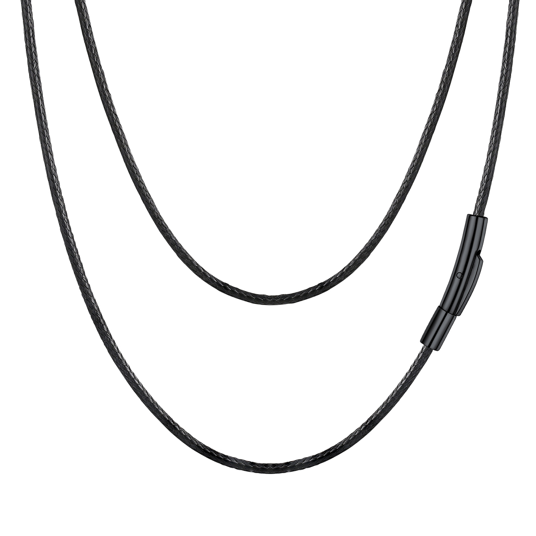 2mm Black Leather Cord Necklace Woven Wax Rope Chain in Black Clasp