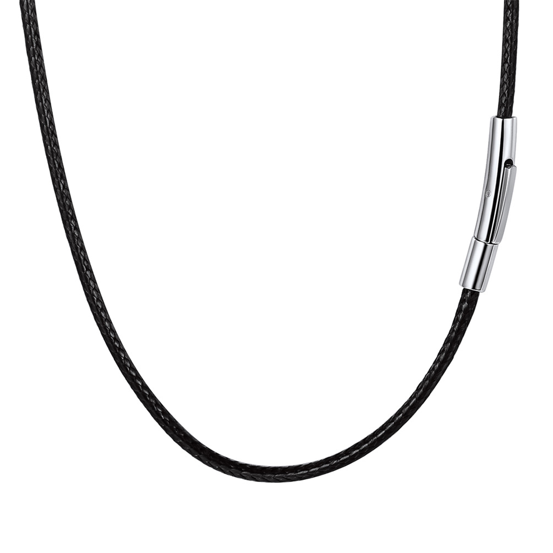 2mm Leather Cord Necklace Woven Wax Rope Chain in Black