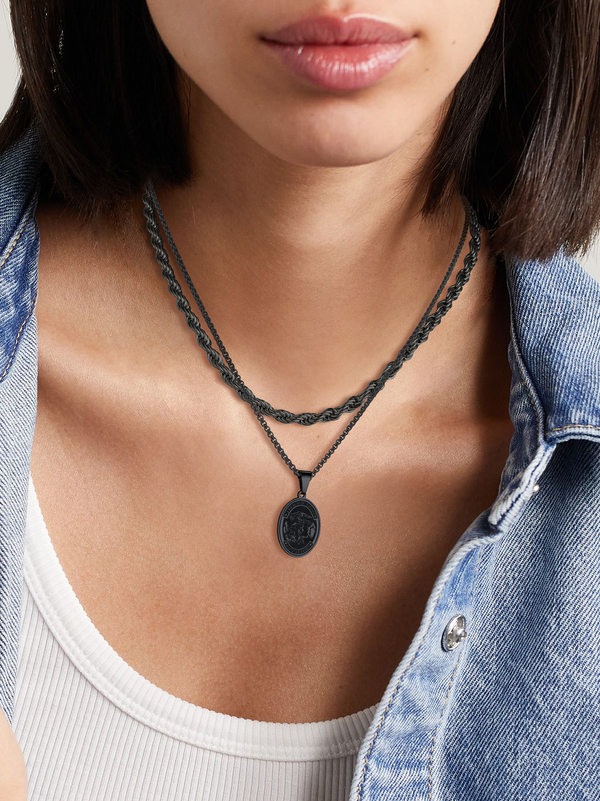 6mm Thick Twisted Rope Chain Necklace in Black Plated