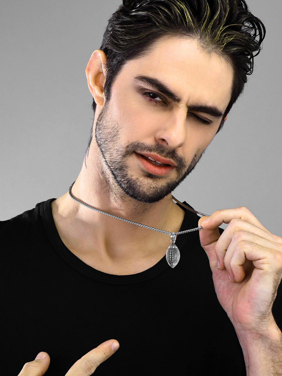 Rugby Pendant Sport Ball Necklace in Stainless