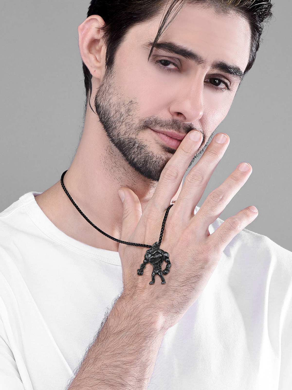 Muscle Shark Pendant Necklace in Black