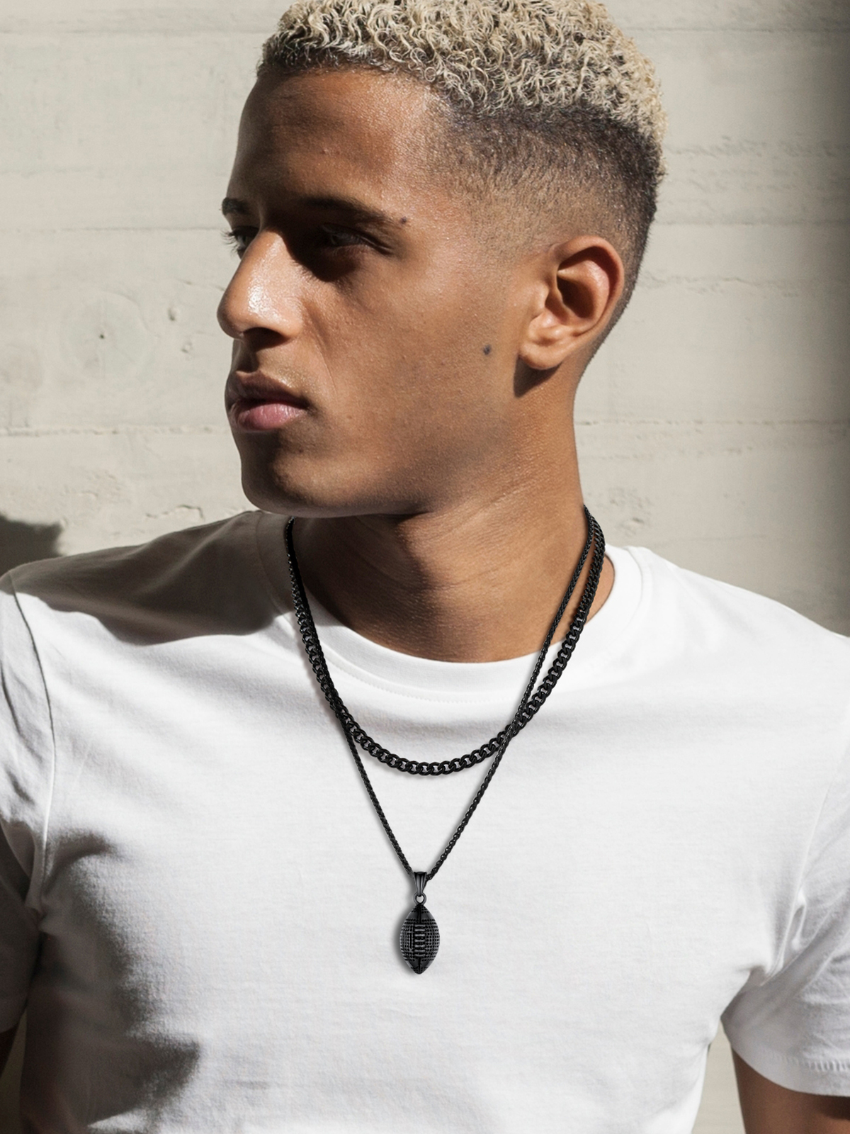 Rugby Pendant Sport Ball Necklace in Black