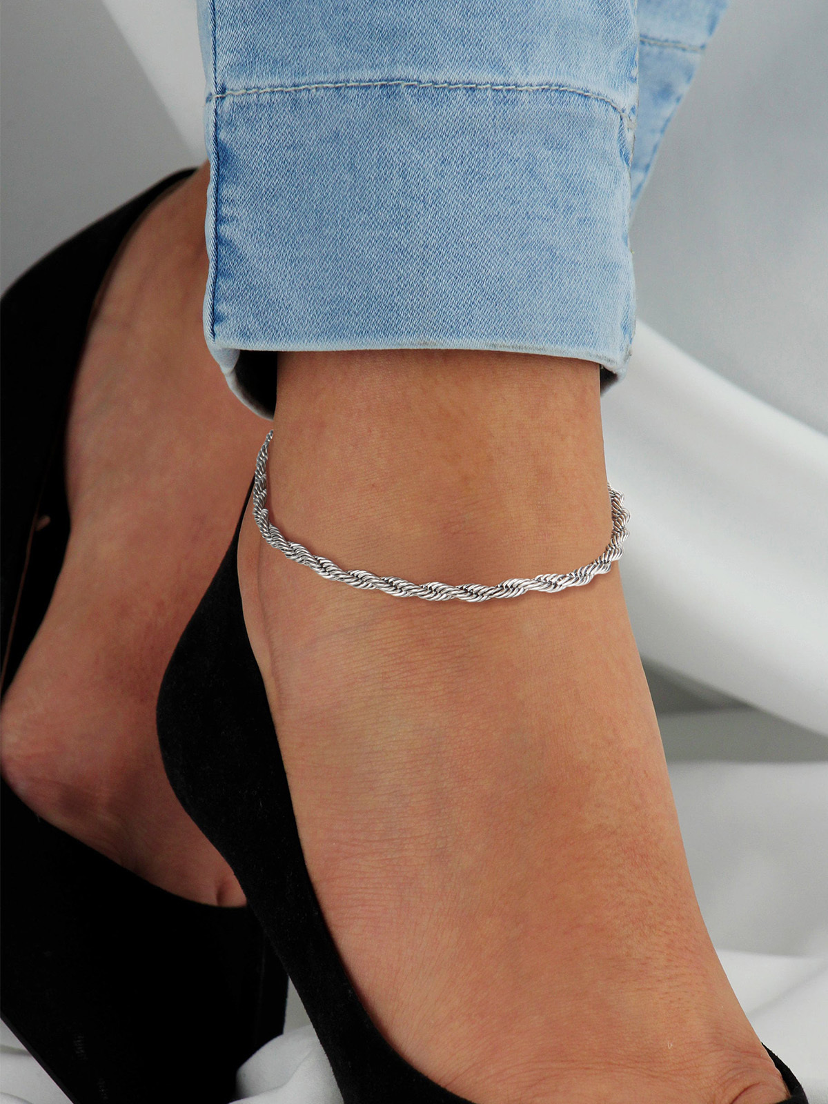 3mm Thick Rope Chain Anklet in Stainless