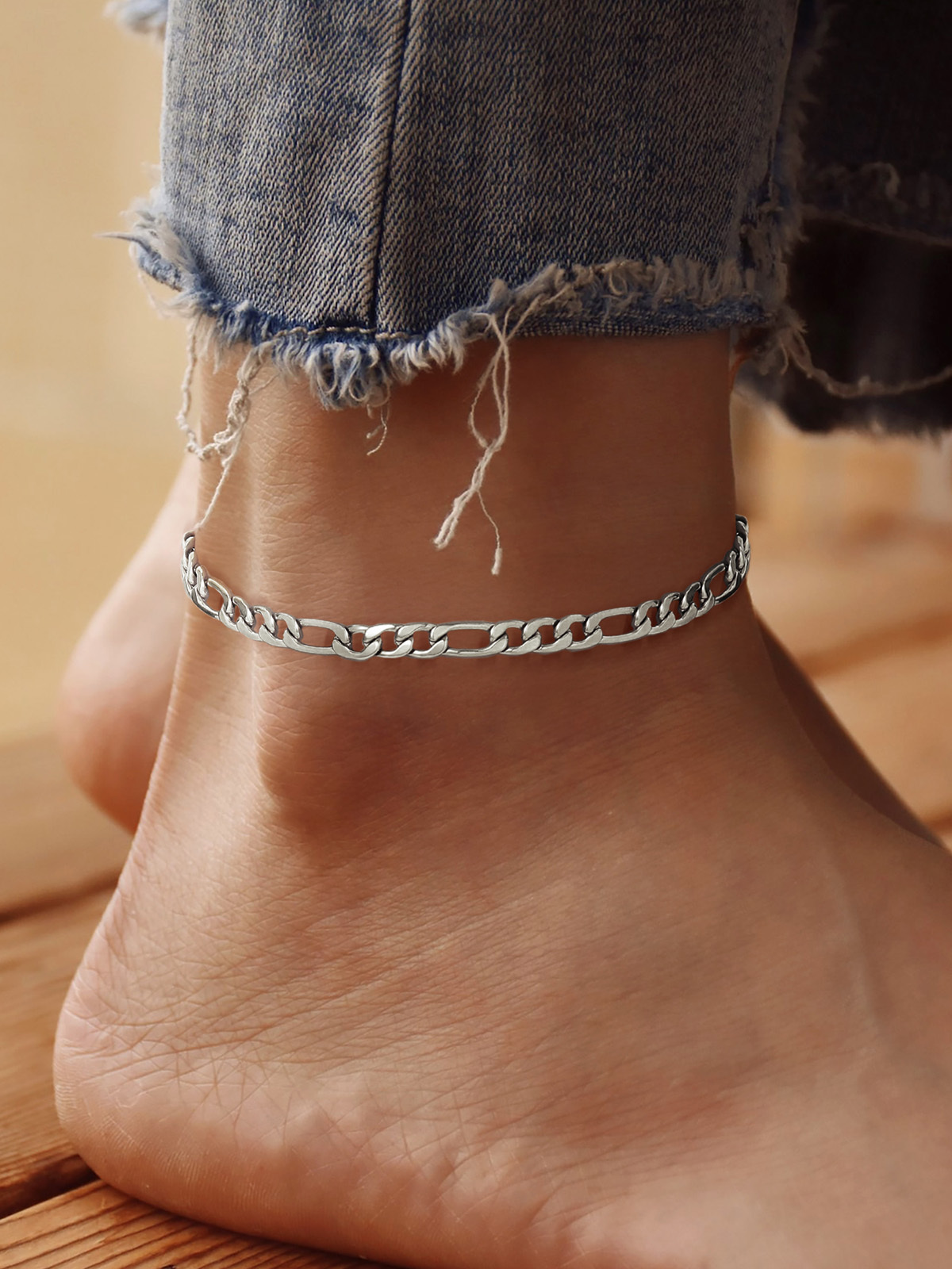 5mm Thick Figaro Chain Anklet in Stainless