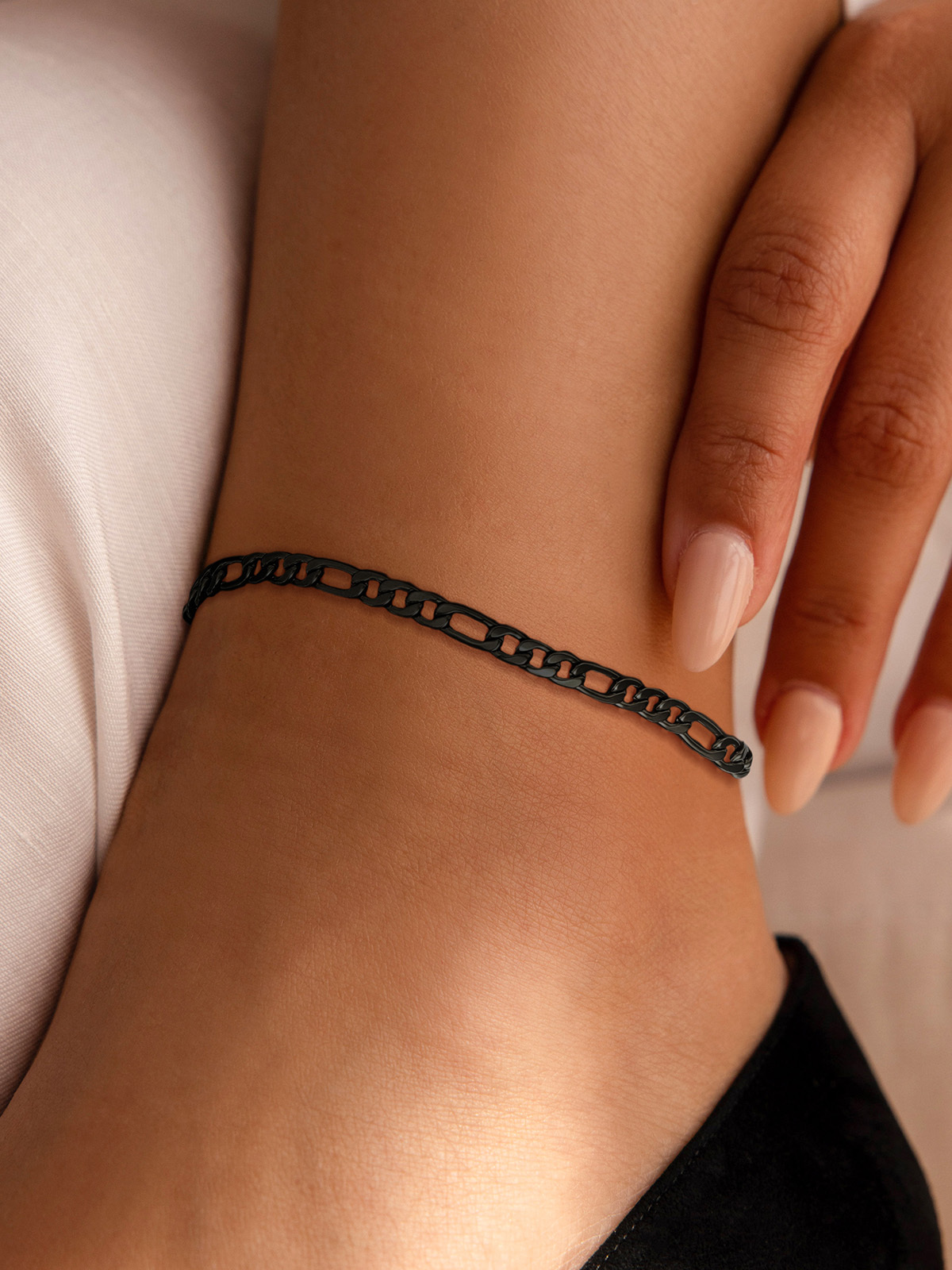 5mm Thick Figaro Chain Anklet in Black Plated