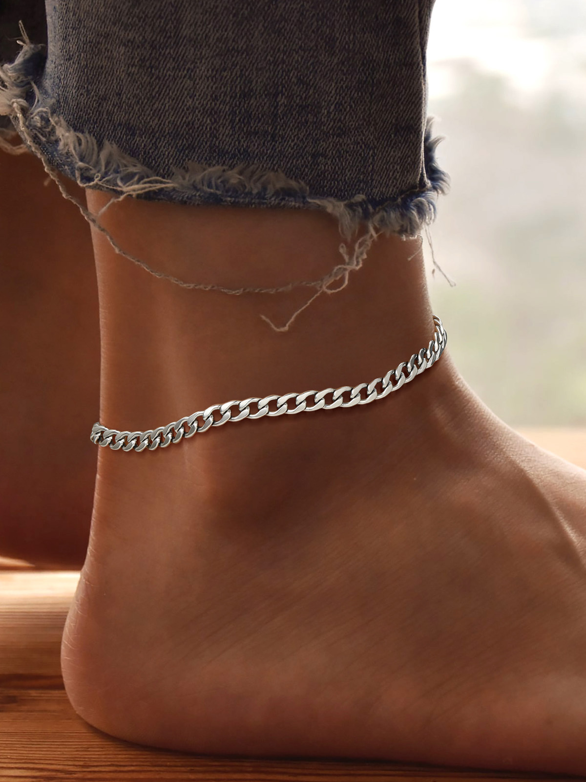 5mm Thick Cuban Chain Anklet in Stainless