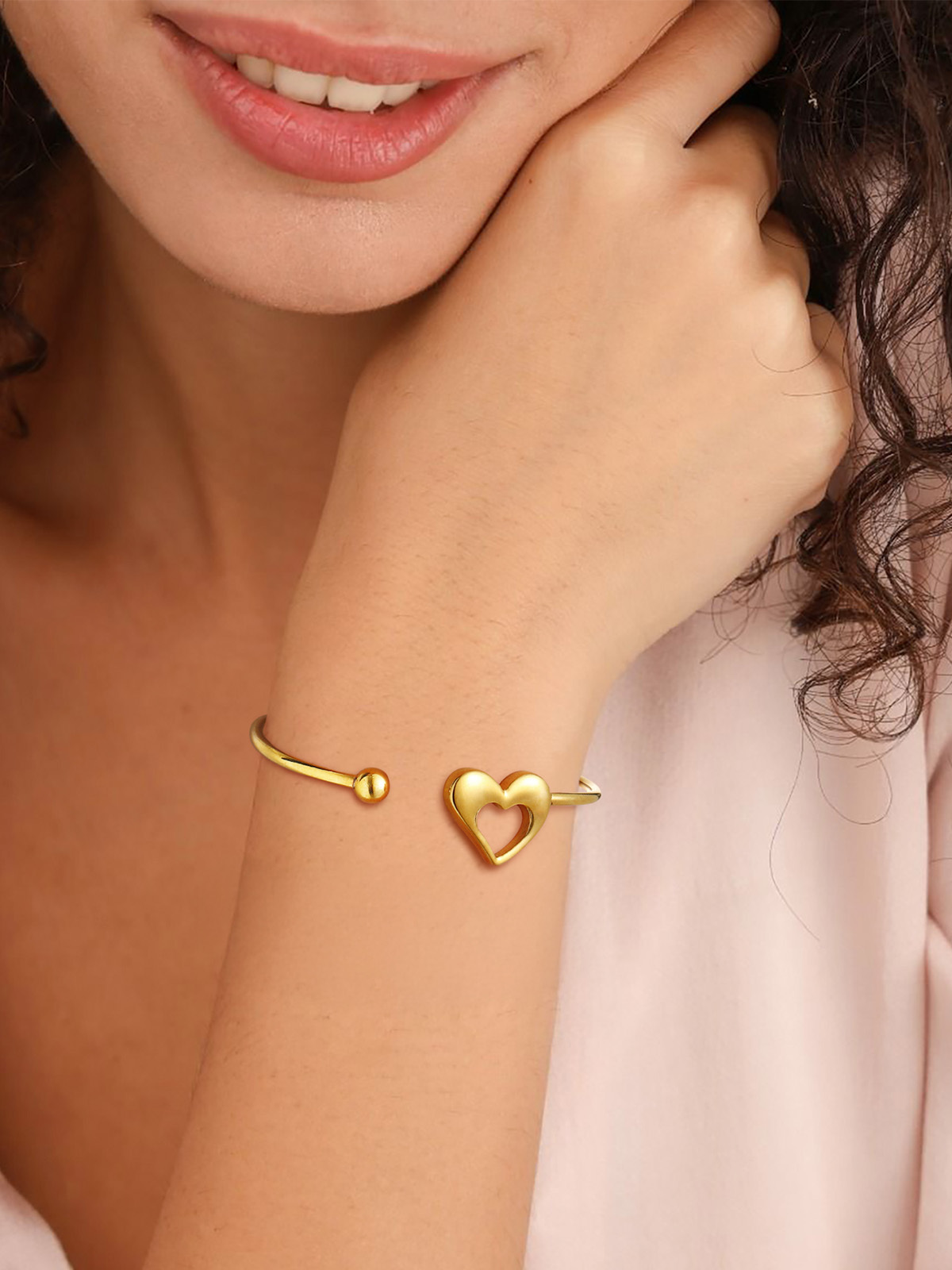 Open Adjustable Bangle Heart Cuff Bracelet in 18K Gold Plated