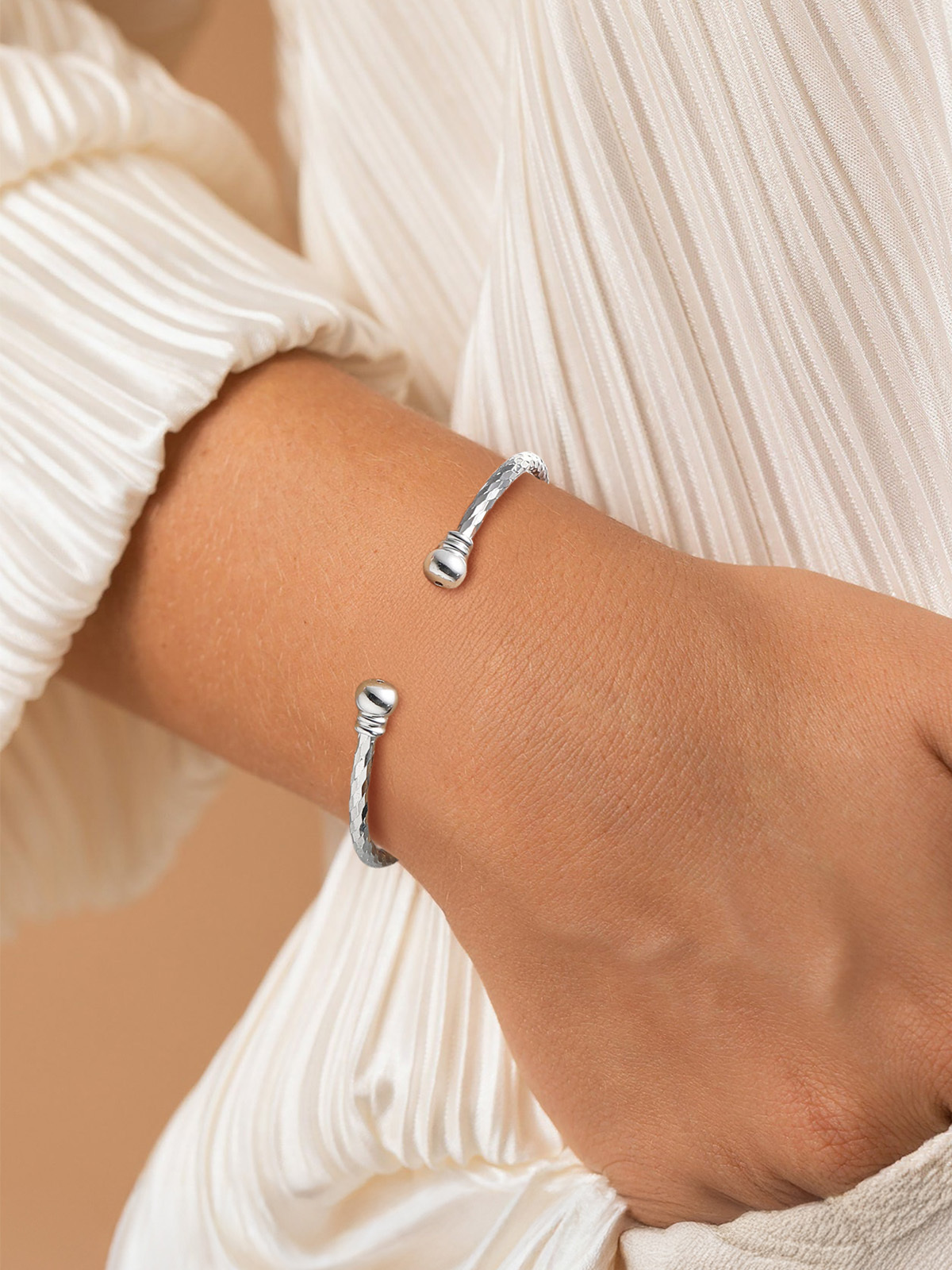 Open Adjustable Bangle Cuff Bracelet in Silver