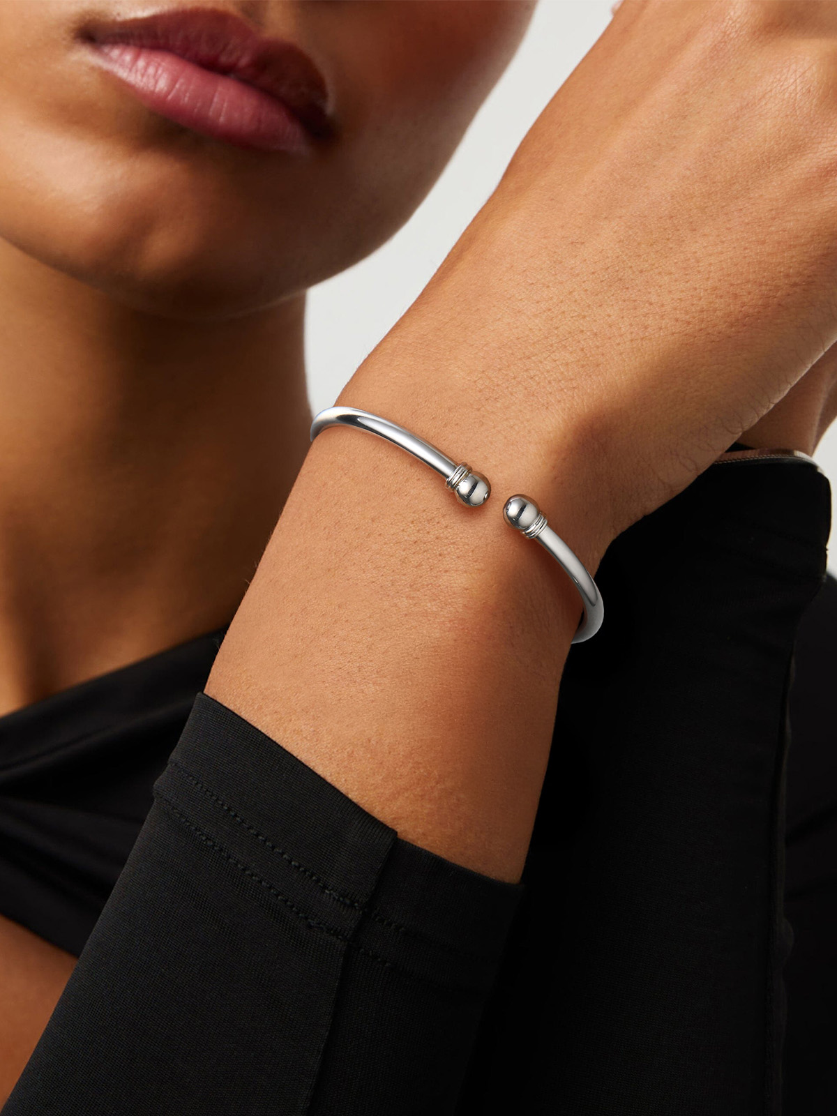 Open Adjustable Bangle Cuff Polished Bracelet in Platinum Plated