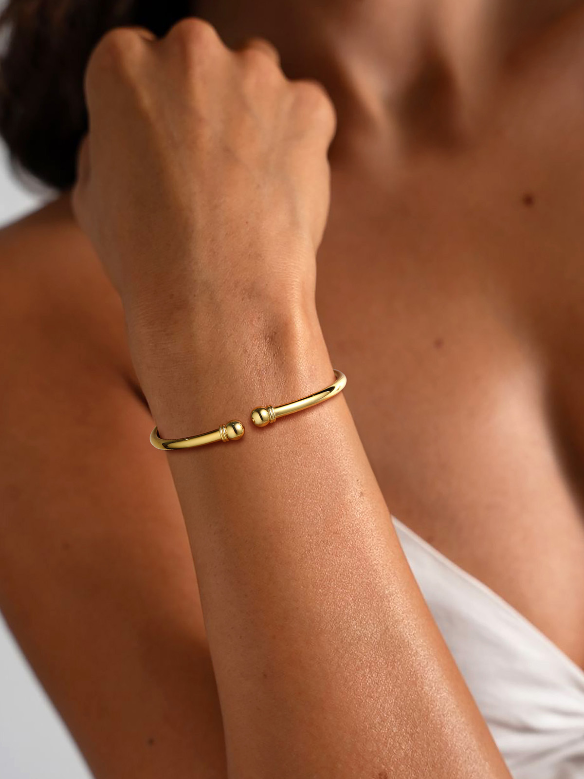 Open Adjustable Bangle Cuff Polished Bracelet in 14K Gold Plated