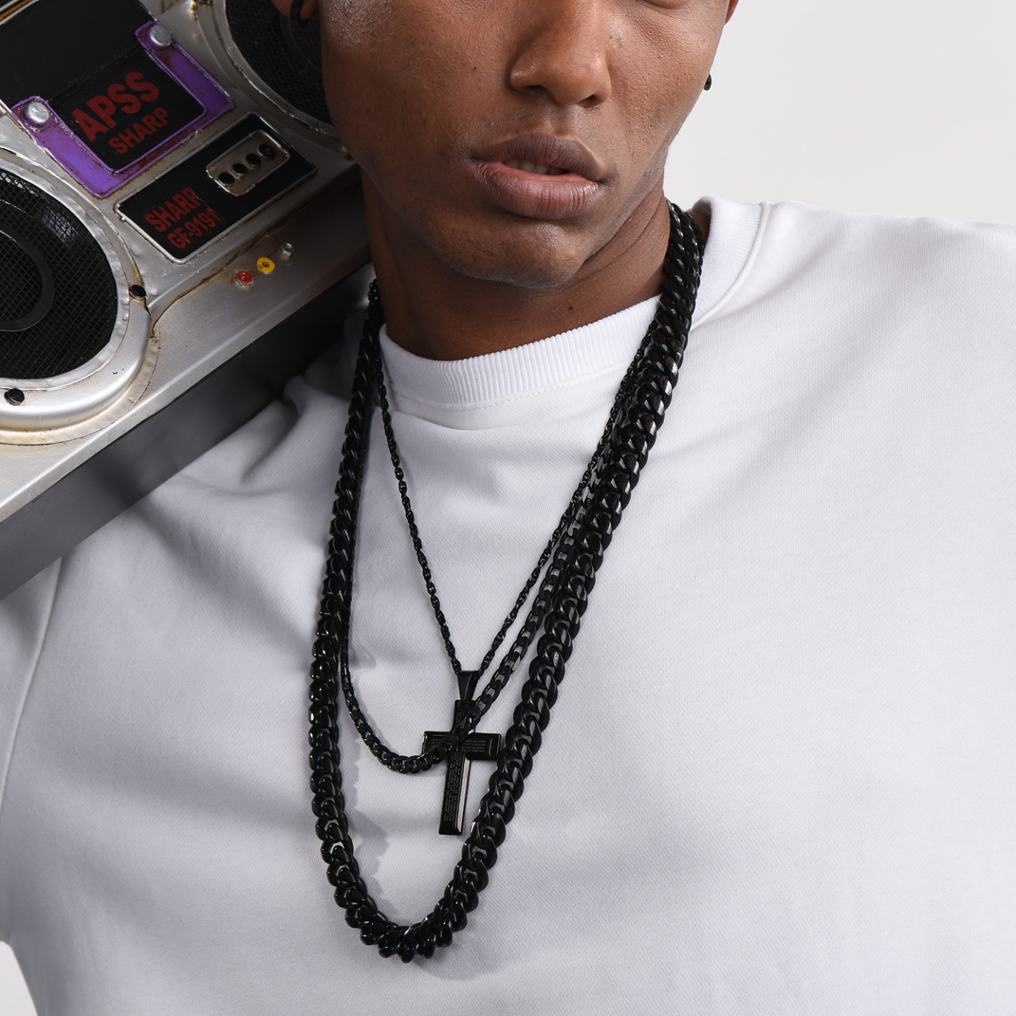 12mm Thick Cuban Chain Necklace in Black Plated