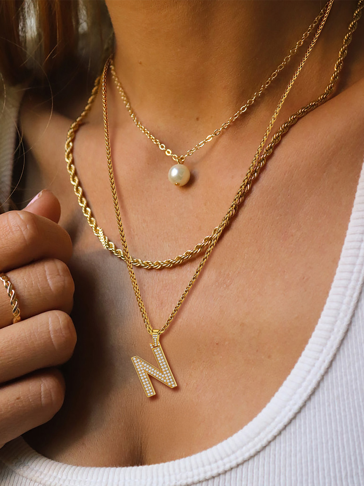 Initial Necklace Iced Out Pendant with CZ in 18K Gold Plated