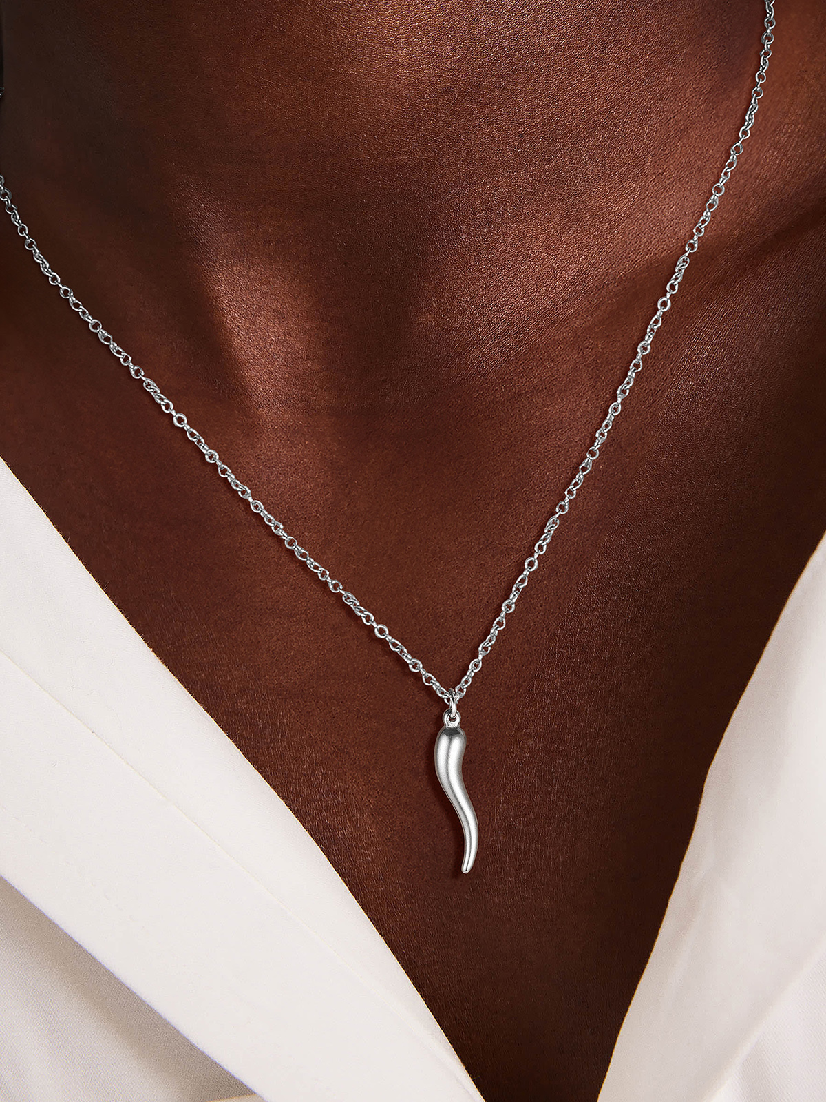 Cornicello Necklace Italian Horn Pendant in Stainless