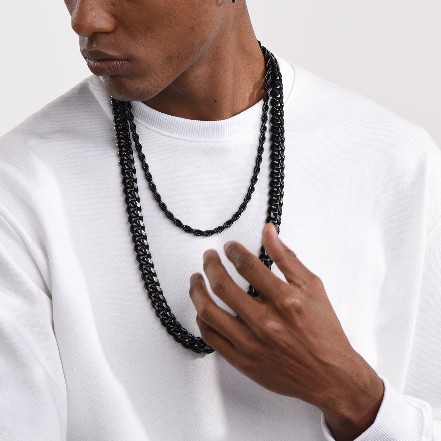 12mm Thick Cuban Chain Necklace in Black Plated