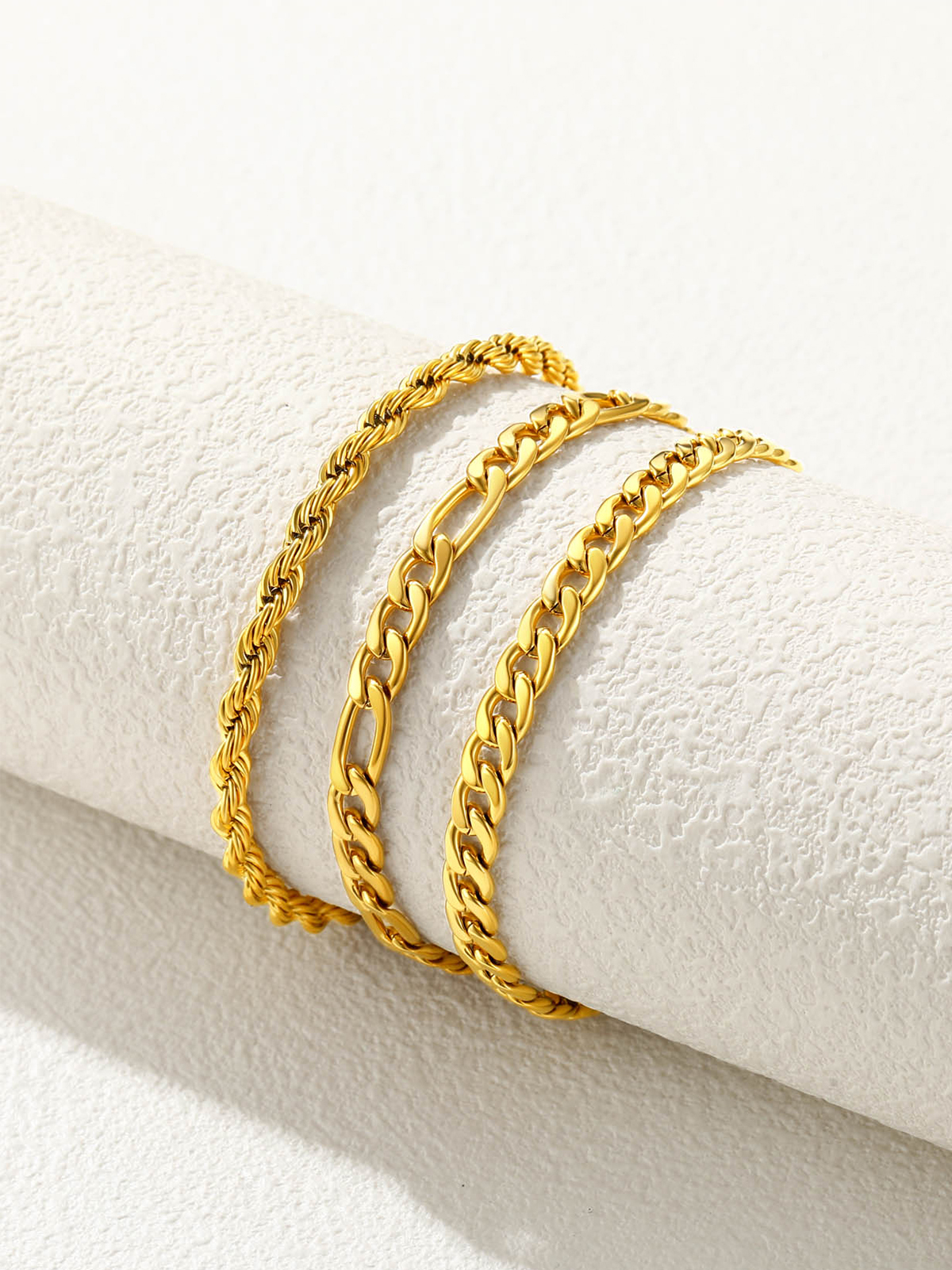 3 Pcs Layered Anklet Set in 14K Gold Plated