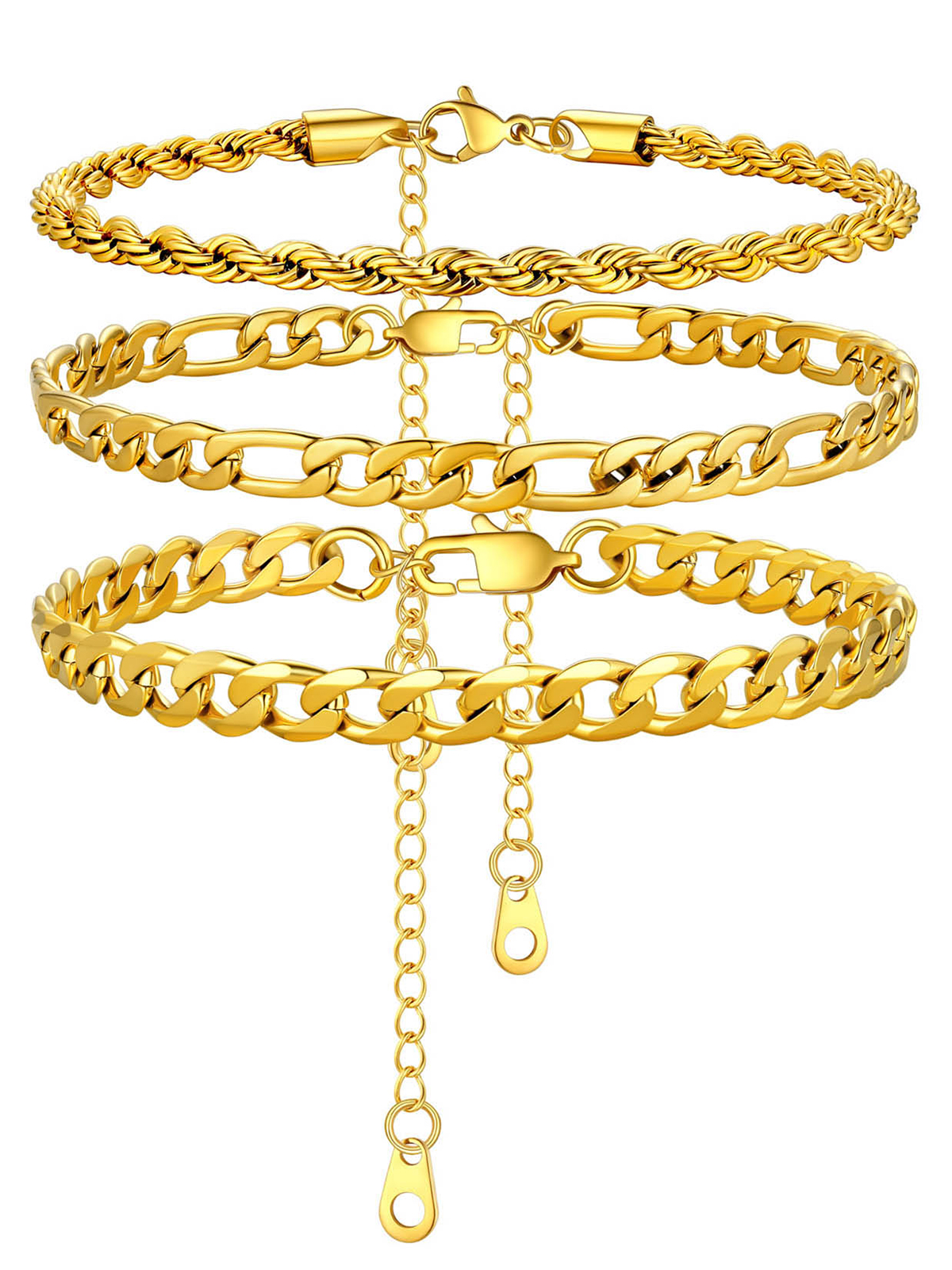 3 Pcs Layered Anklet Set in 14K Gold Plated