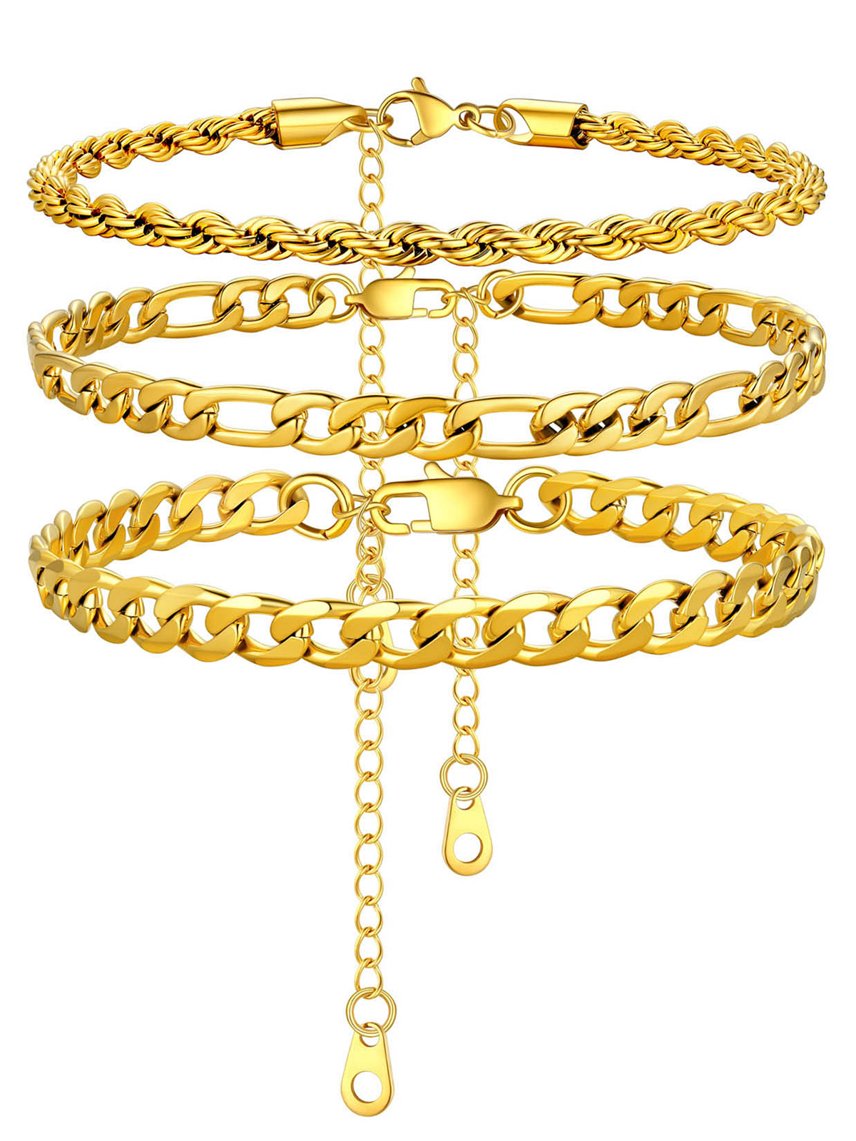 3 Pcs Layered Anklet Set in 14K Gold Plated