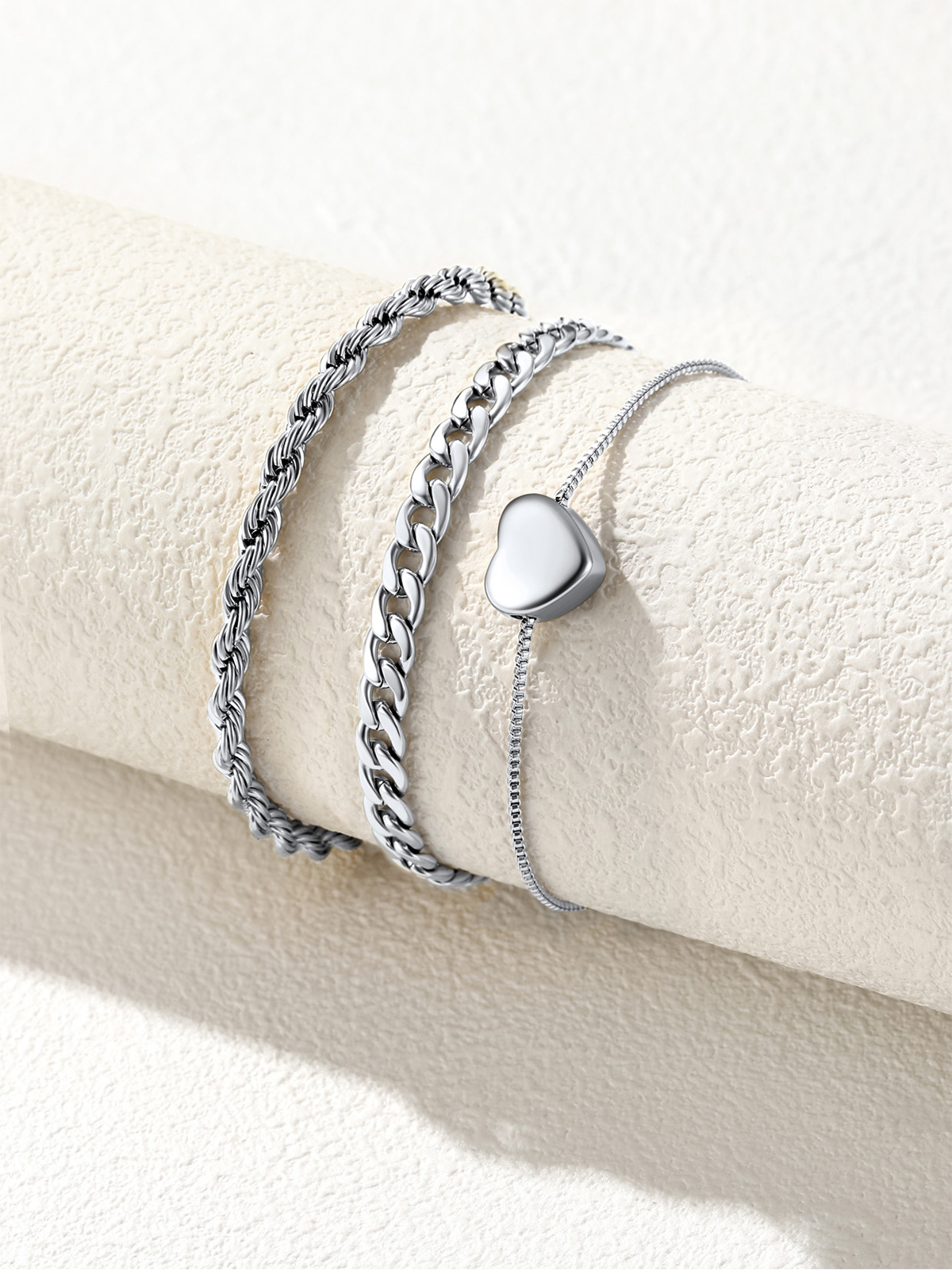 3 Pcs Layered Anklet Set in Stainless
