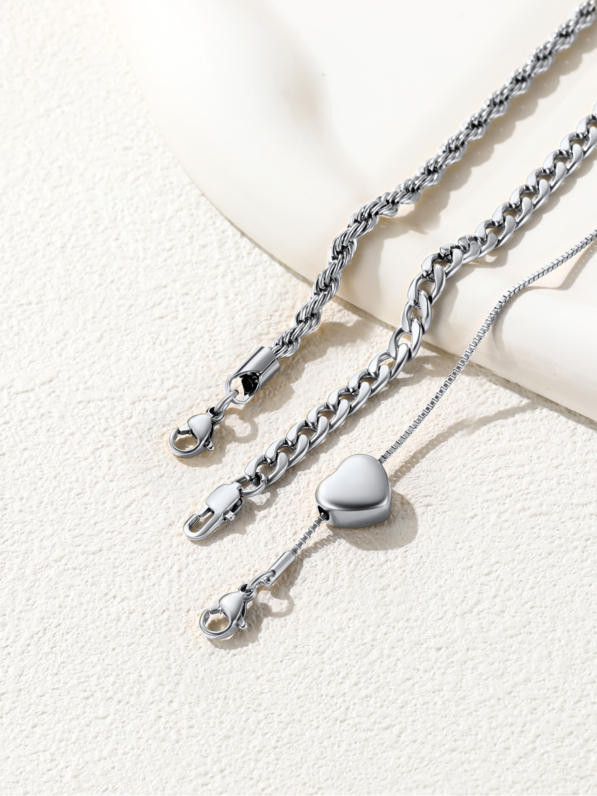 3 Pcs Layered Anklet Set in Stainless