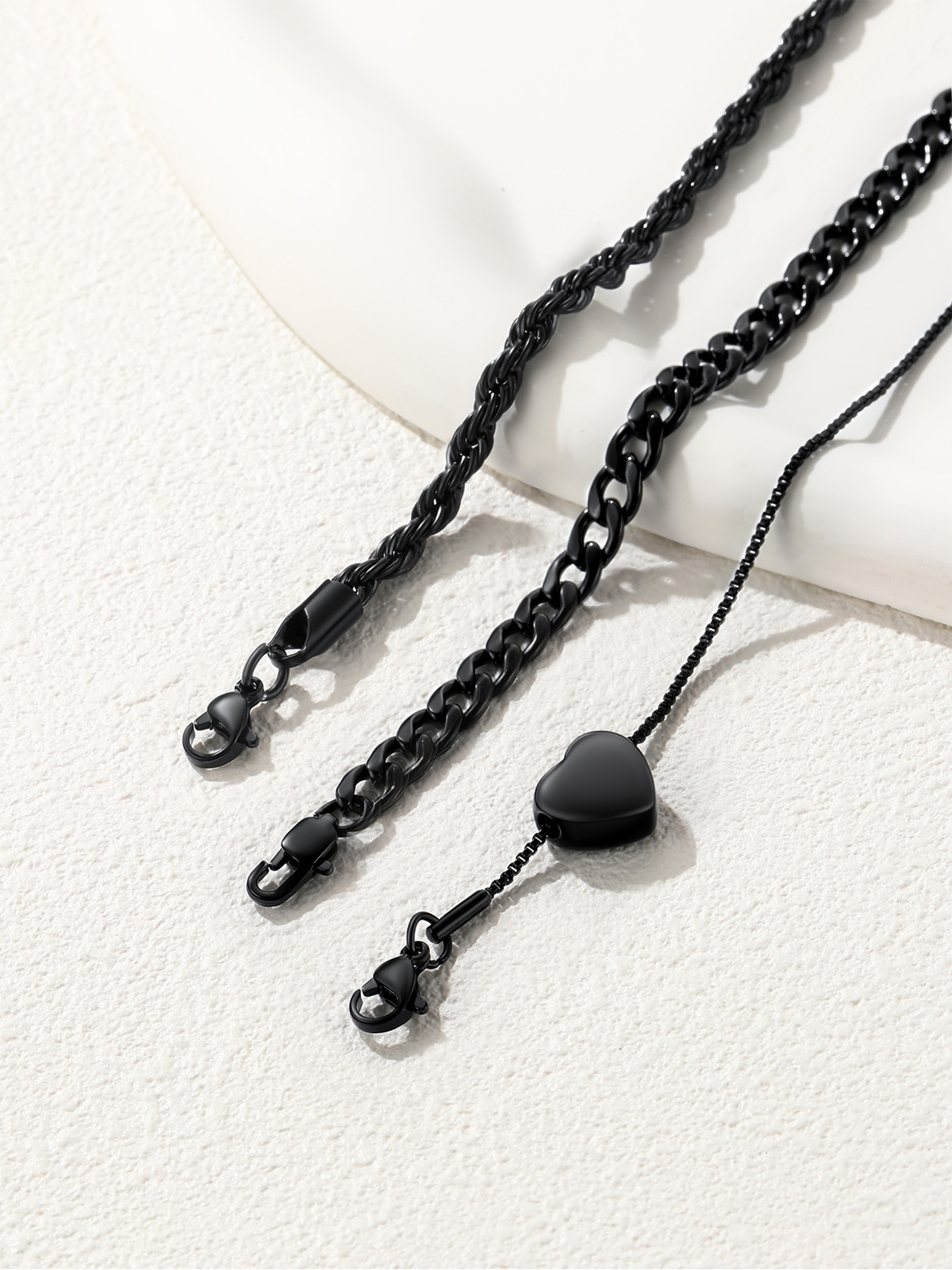 3 Pcs Layered Anklet Set in Black Plated