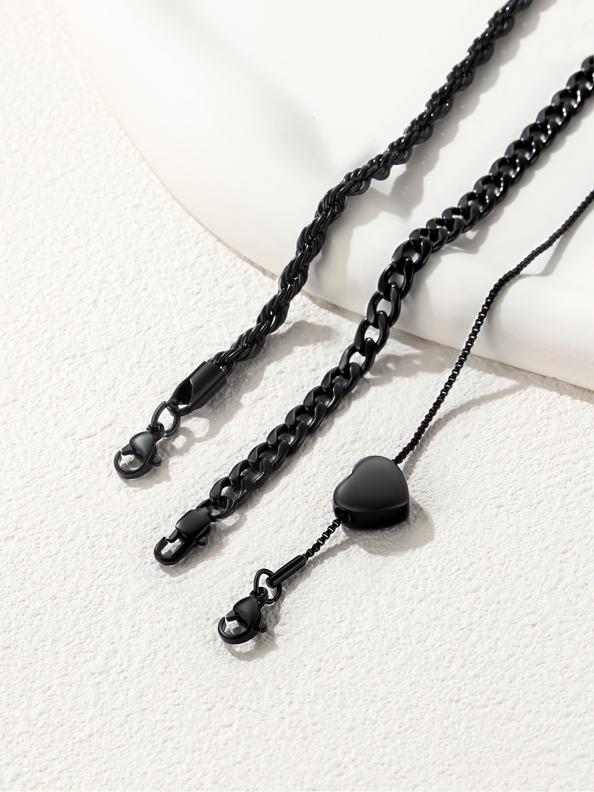 3 Pcs Layered Anklet Set in Black Plated