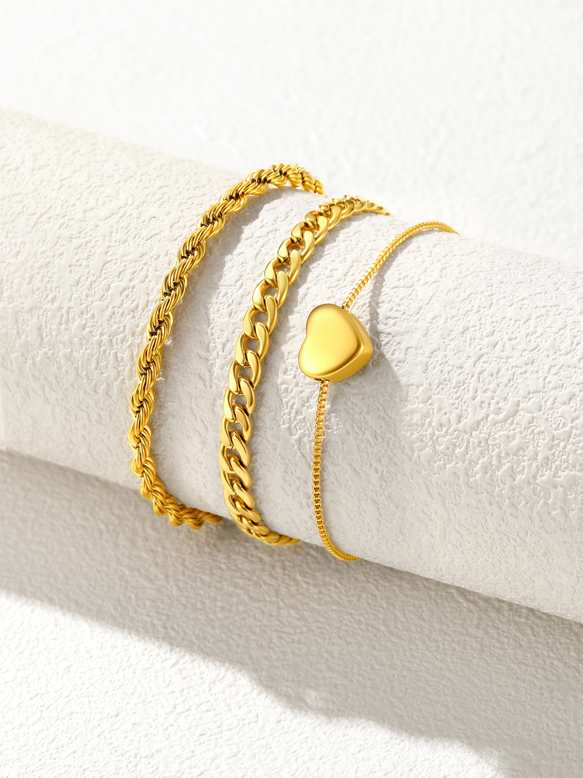 3 Pcs Layered Anklet Set in 14K Gold Plated