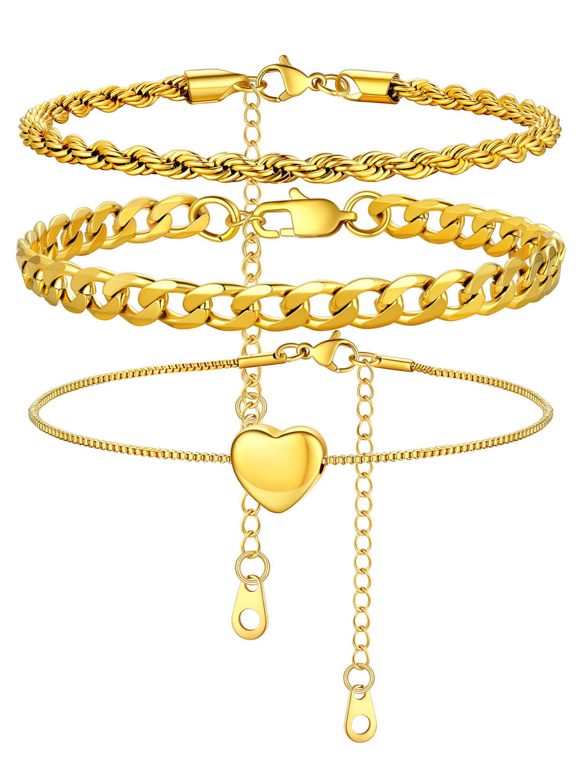 3 Pcs Layered Anklet Set in 14K Gold Plated