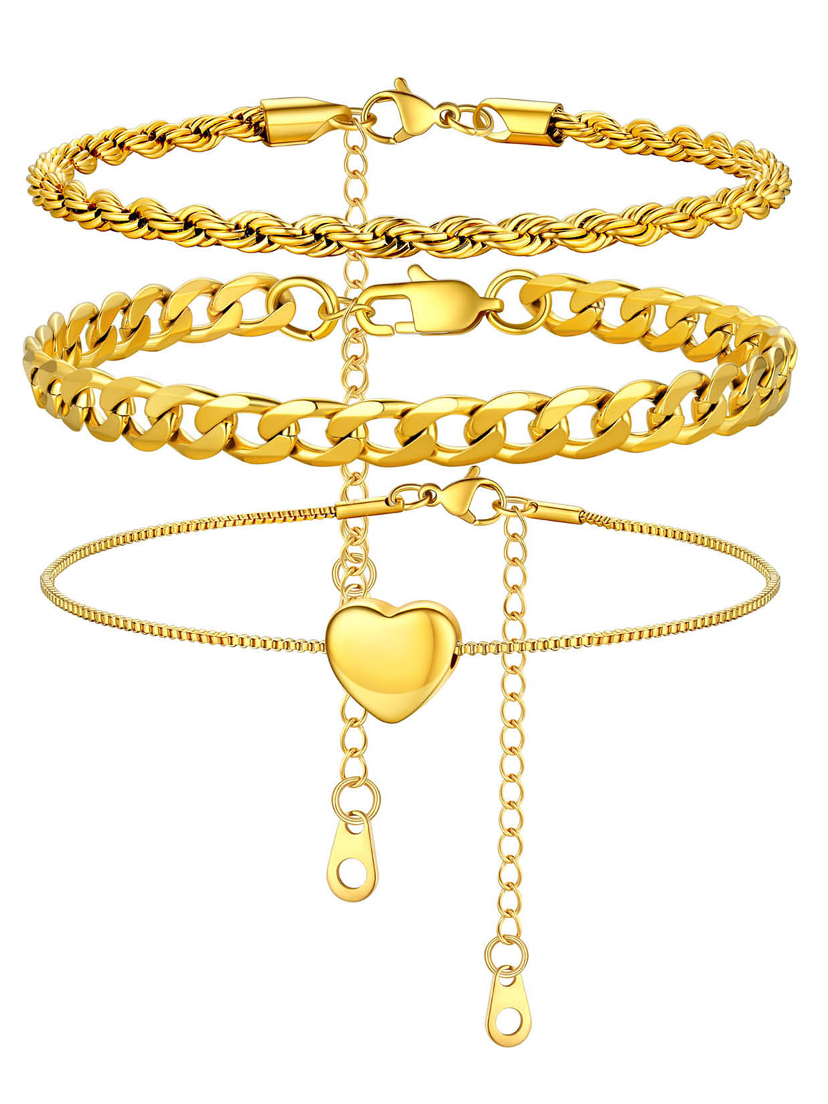 3 Pcs Layered Anklet Set in 14K Gold Plated