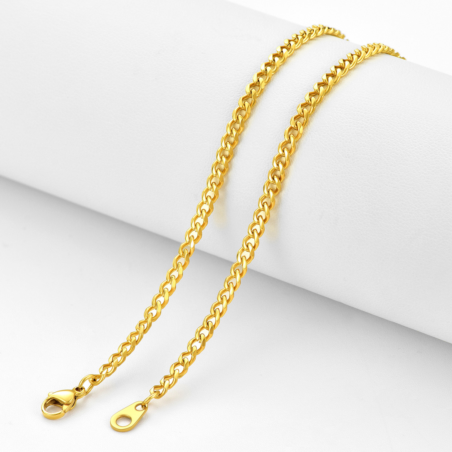 3mm Cuban Chain Necklace, 18K Gold Plated-01