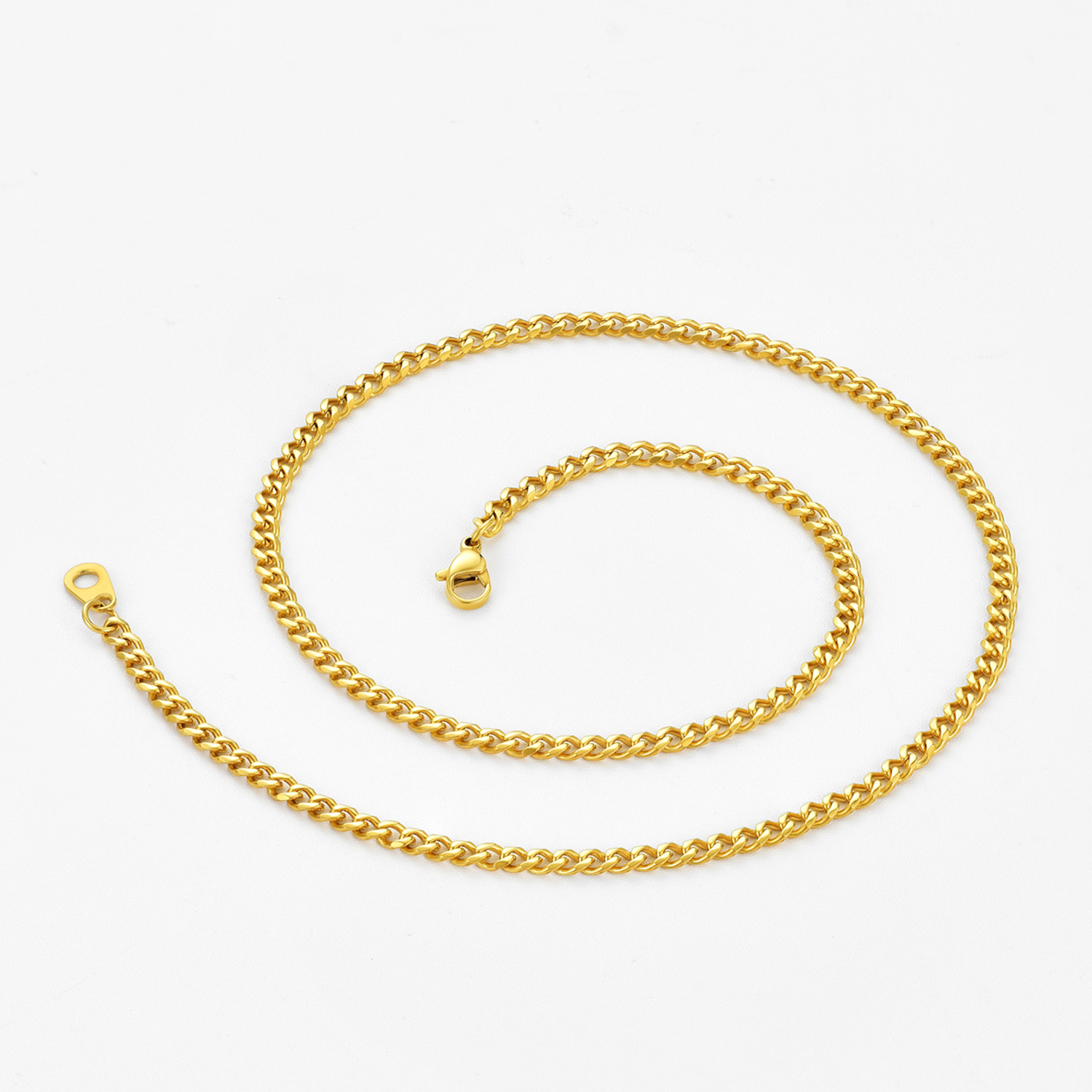 3mm Cuban Chain Necklace, 18K Gold Plated-06