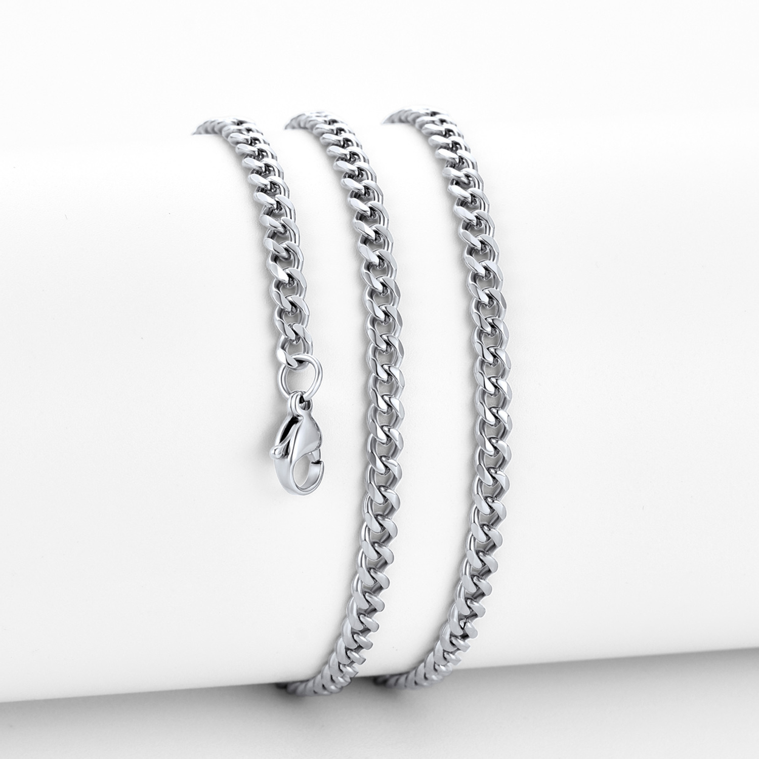 3mm Cuban Chain Necklace, Stainless Steel-03