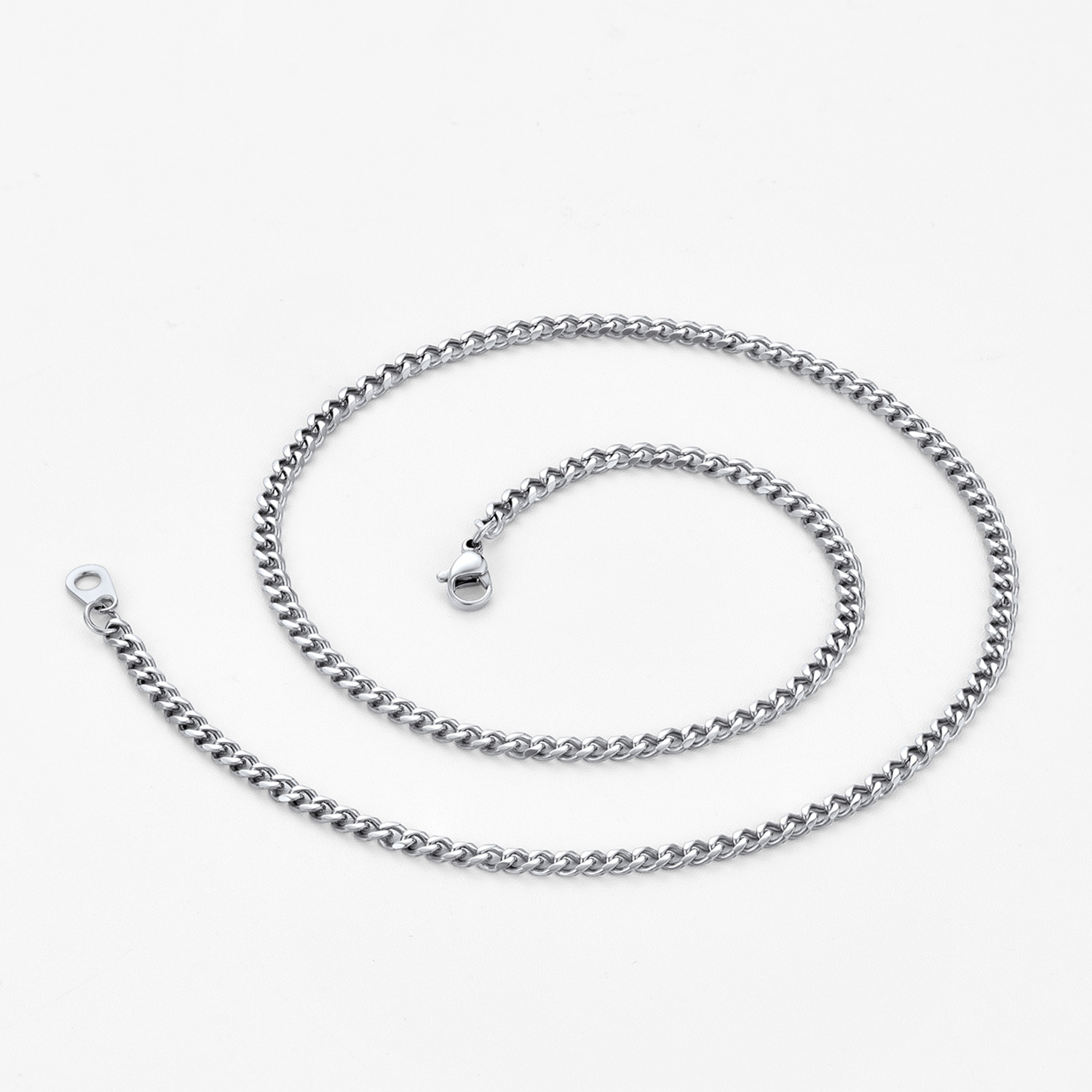3mm Cuban Chain Necklace, Stainless Steel-06
