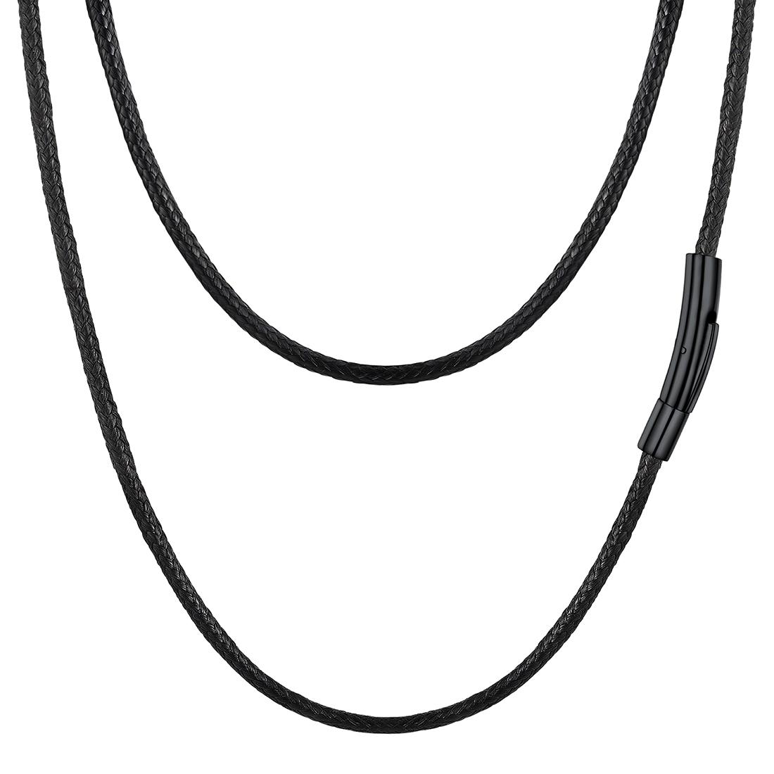 3mm Black Leather Cord Necklace Woven Wax Rope Chain in Black Clasp