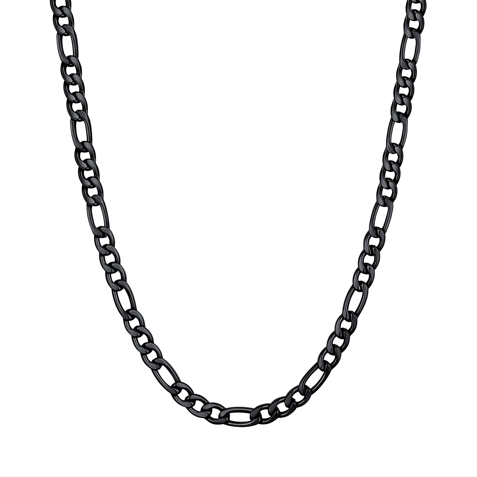 3mm Thick Figaro Chain Necklace in Black Plated