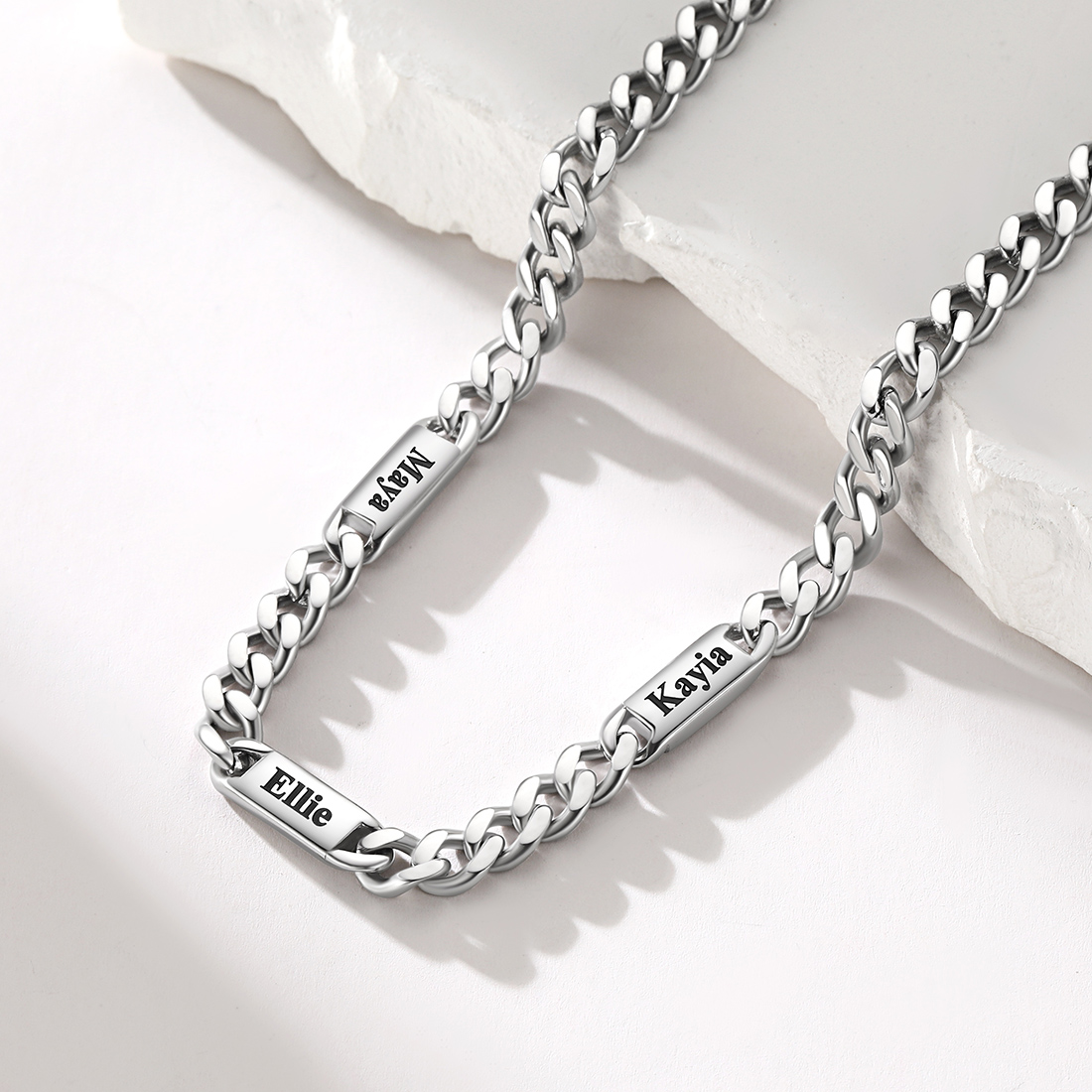 5mm Custom 3 Name Cuban Chain Necklace, Stainless Steel